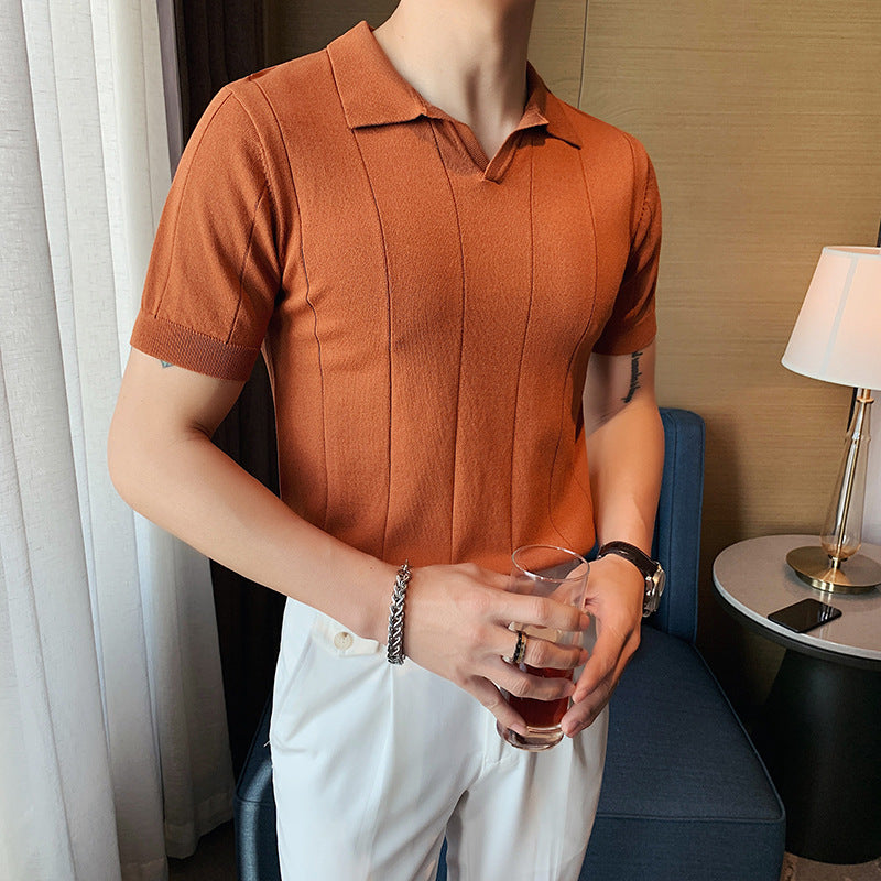 Men's Knit Polo Shirt V-Neck Short-Sleeve Casual Everyday Stylish