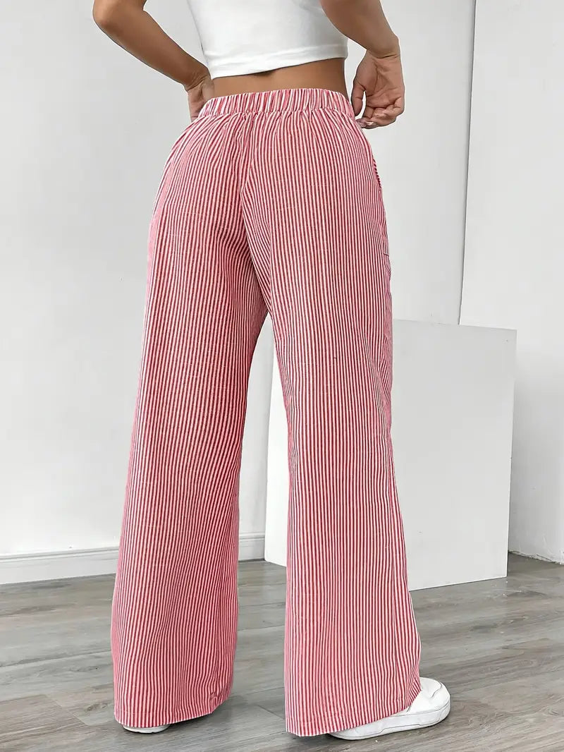 Women's Bohemian Flare Trousers High-Waisted Wide-Leg Casual Beachwear