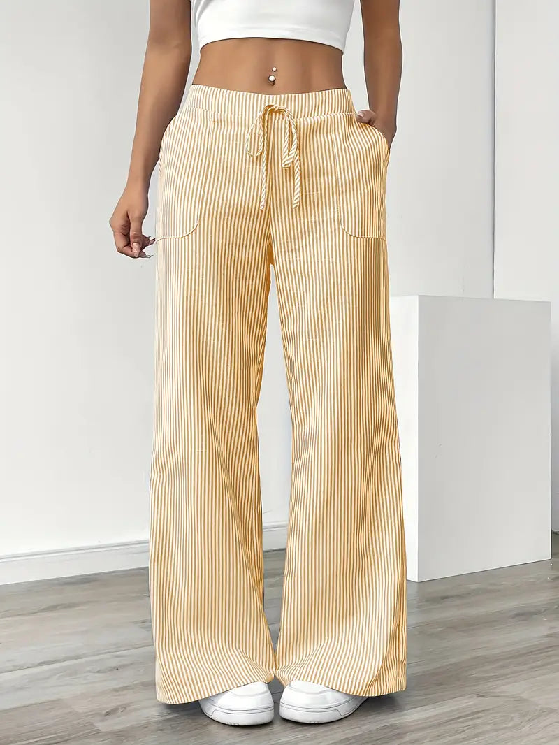 Women's Bohemian Flare Trousers High-Waisted Wide-Leg Casual Beachwear