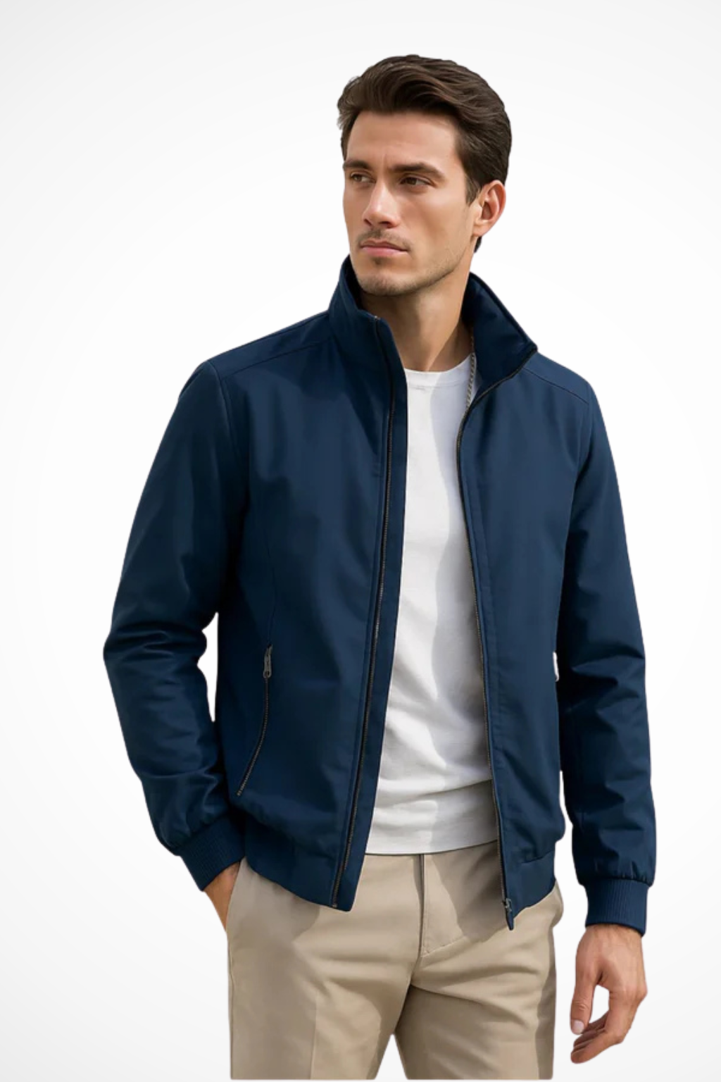 Men's Modern Zip-Up Jacket Tailored Fit Long Sleeve Stand Collar Casual Everyday