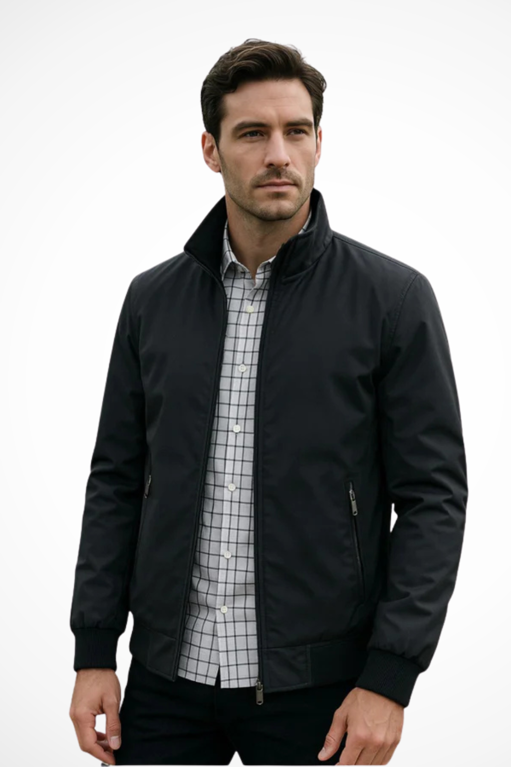 Men's Modern Zip-Up Jacket Tailored Fit Long Sleeve Stand Collar Casual Everyday
