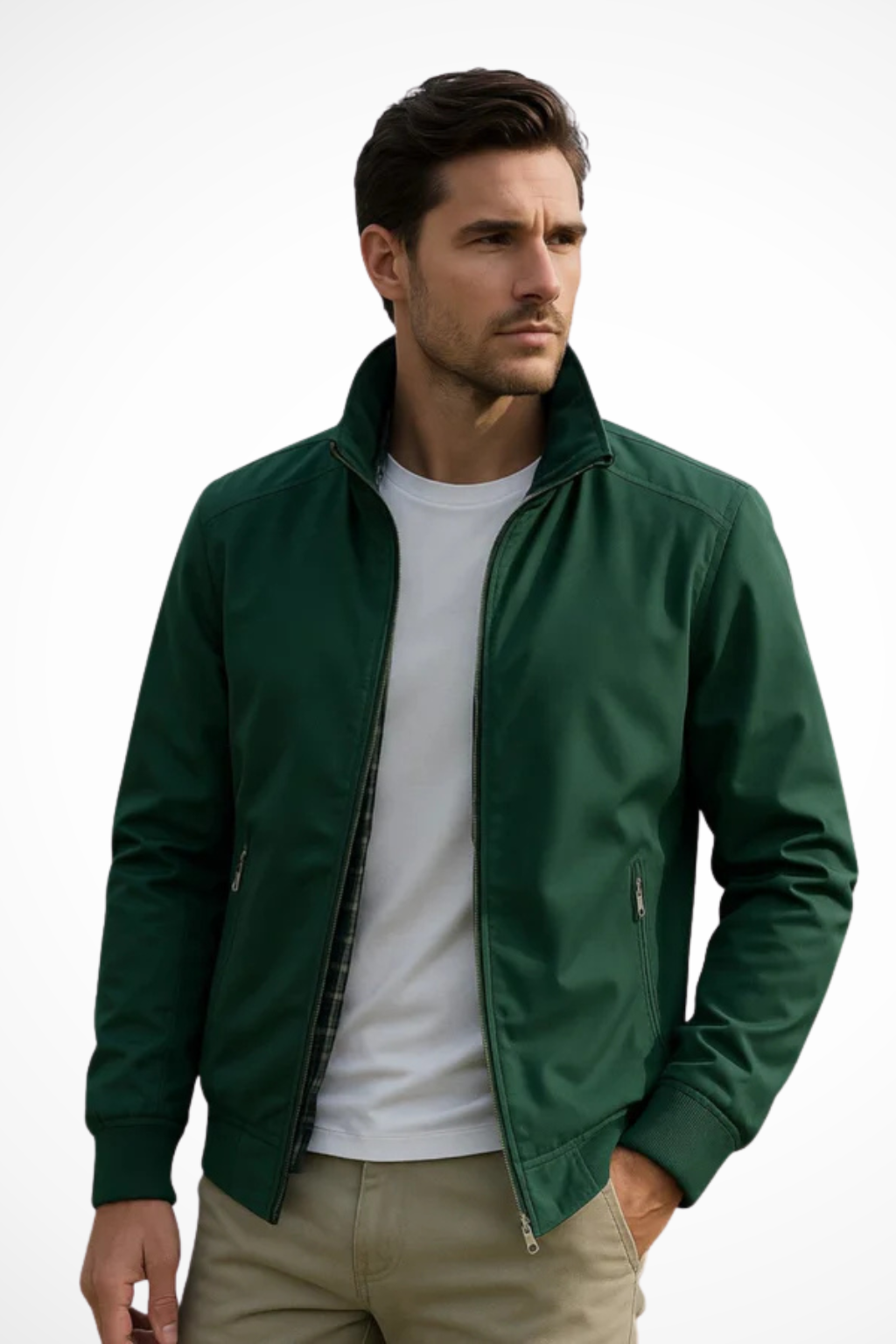 Men's Modern Zip-Up Jacket Tailored Fit Long Sleeve Stand Collar Casual Everyday