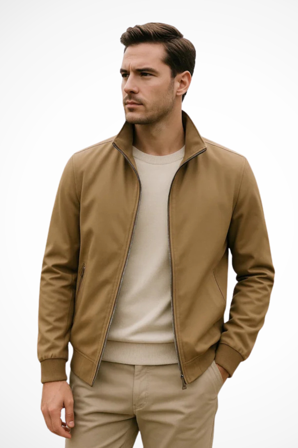 Men's Modern Zip-Up Jacket Tailored Fit Long Sleeve Stand Collar Casual Everyday