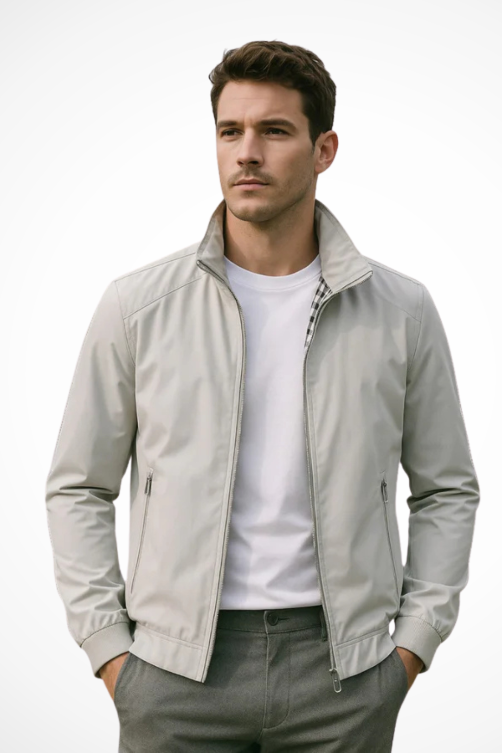 Men's Modern Zip-Up Jacket Tailored Fit Long Sleeve Stand Collar Casual Everyday
