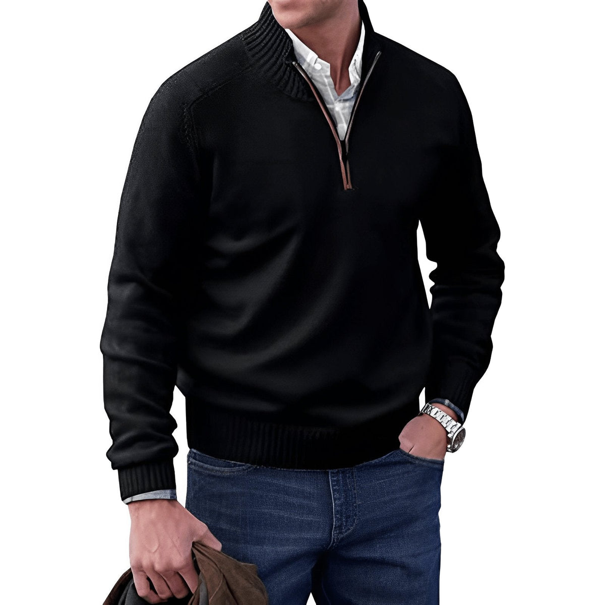 Men's Quarter-Zip Knit Sweater Refined Versatile Casual Layering Everyday