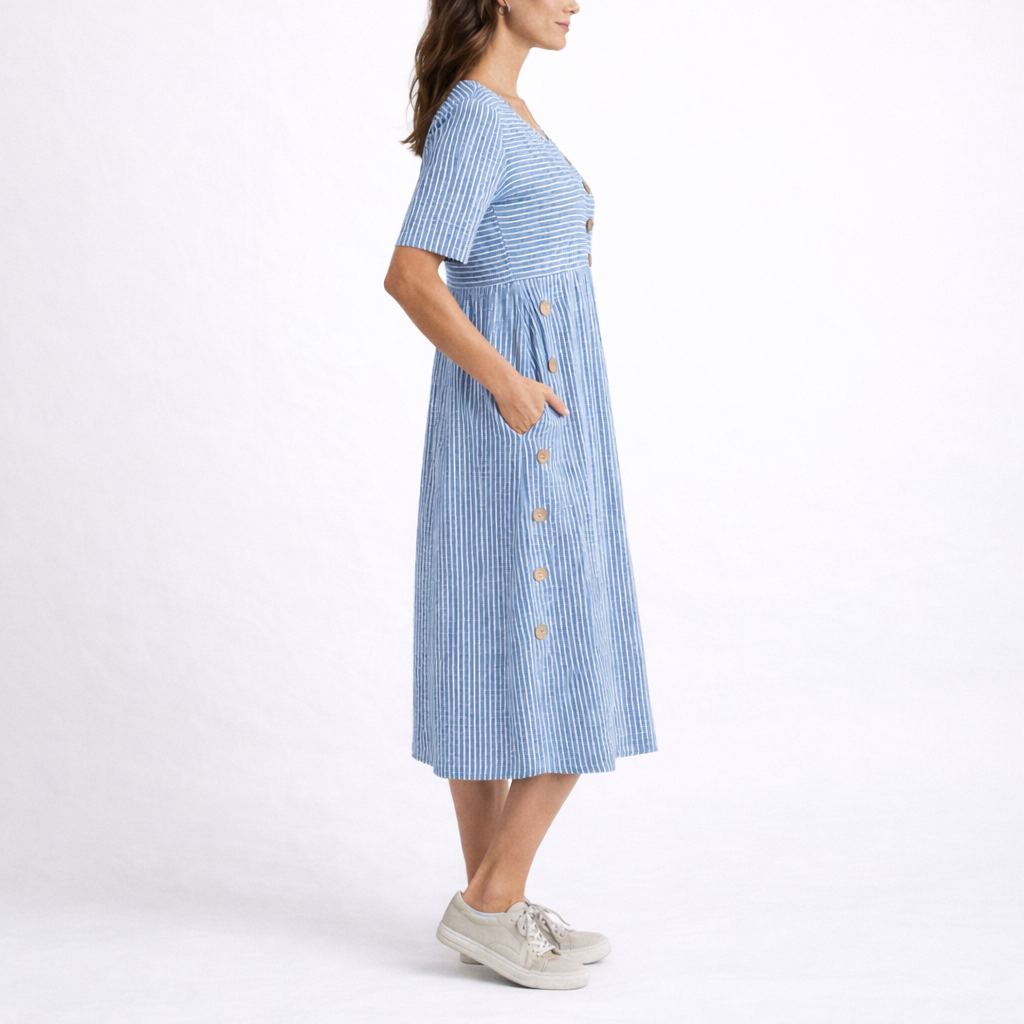 Women's Midi Dress Striped Pattern Short Sleeve Casual Everyday Styling