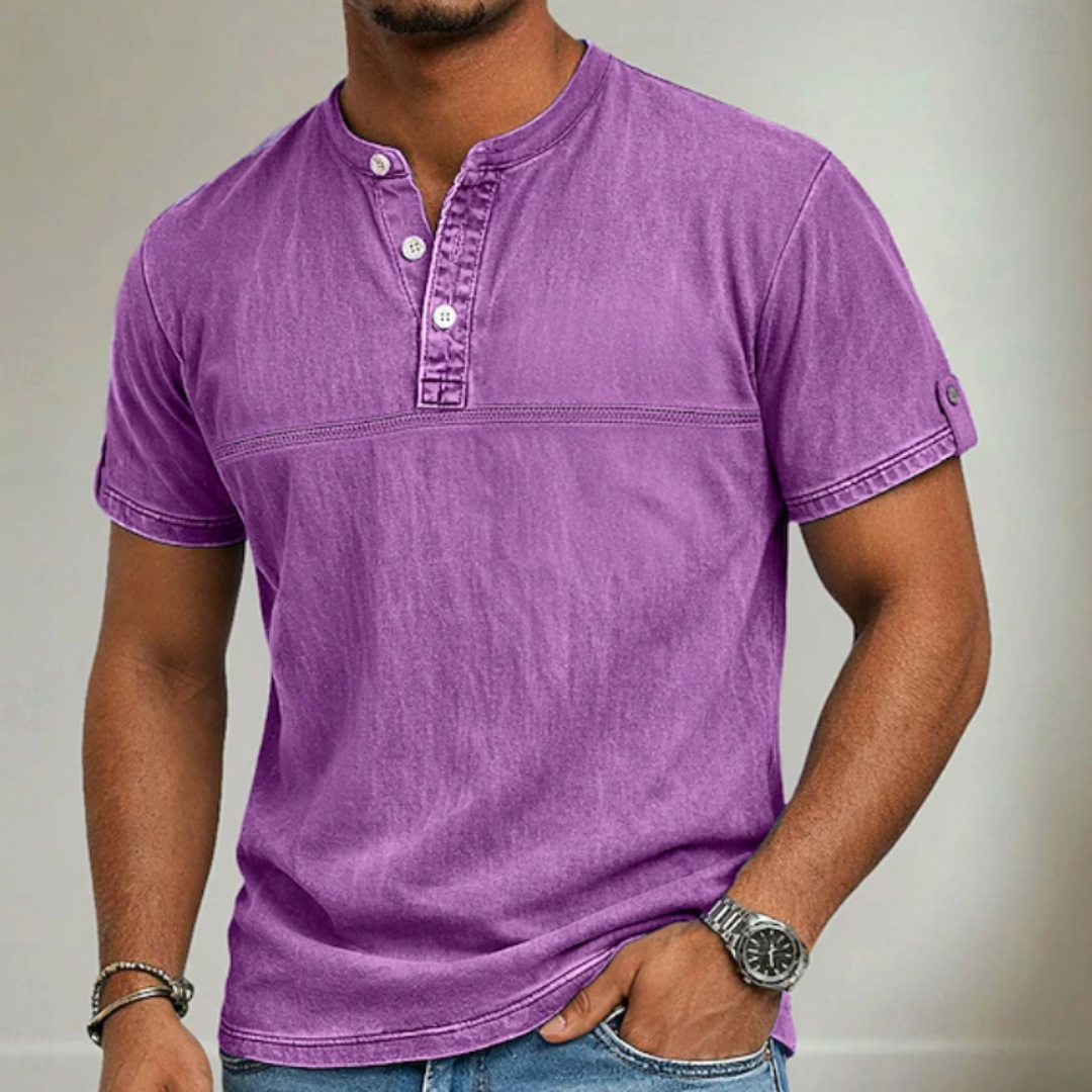 Men's Short Sleeve Stand Collar Shirt Casual Relaxed Fit Everyday Wear