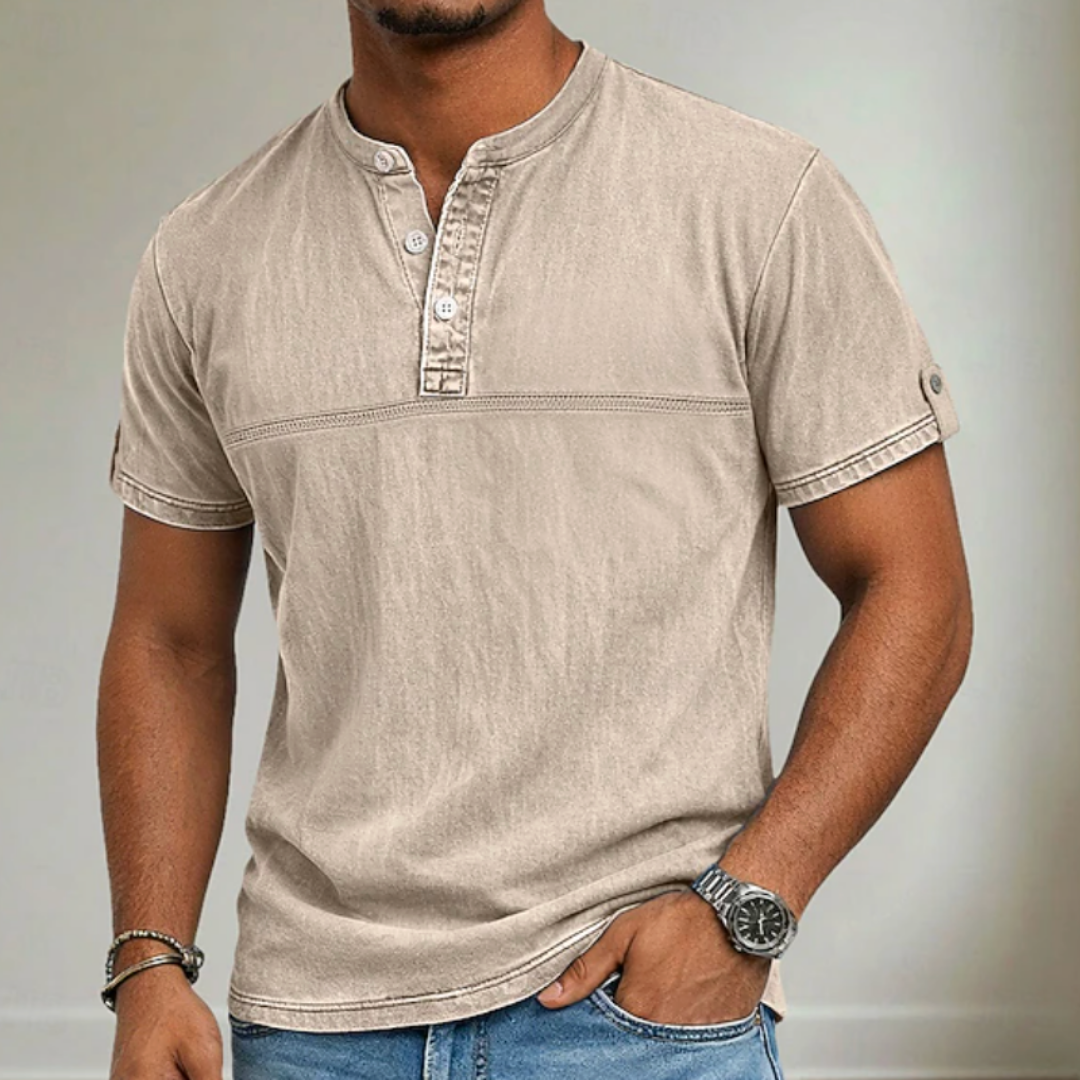 Men's Short Sleeve Stand Collar Shirt Casual Relaxed Fit Everyday Wear