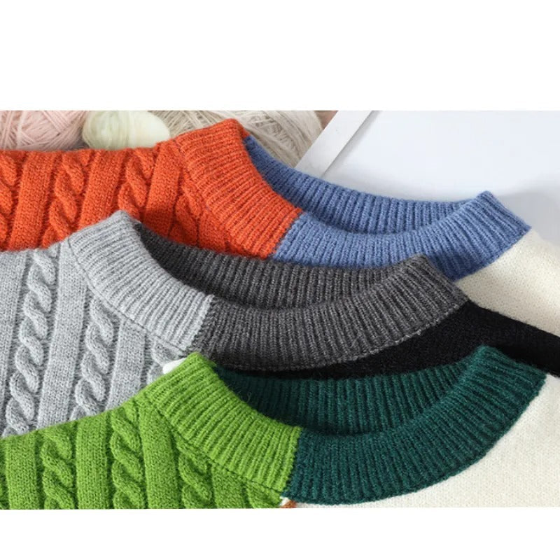 Men's Modern Patchwork Sweater Relaxed Fit Long Sleeve Crew Neck Casual Everyday