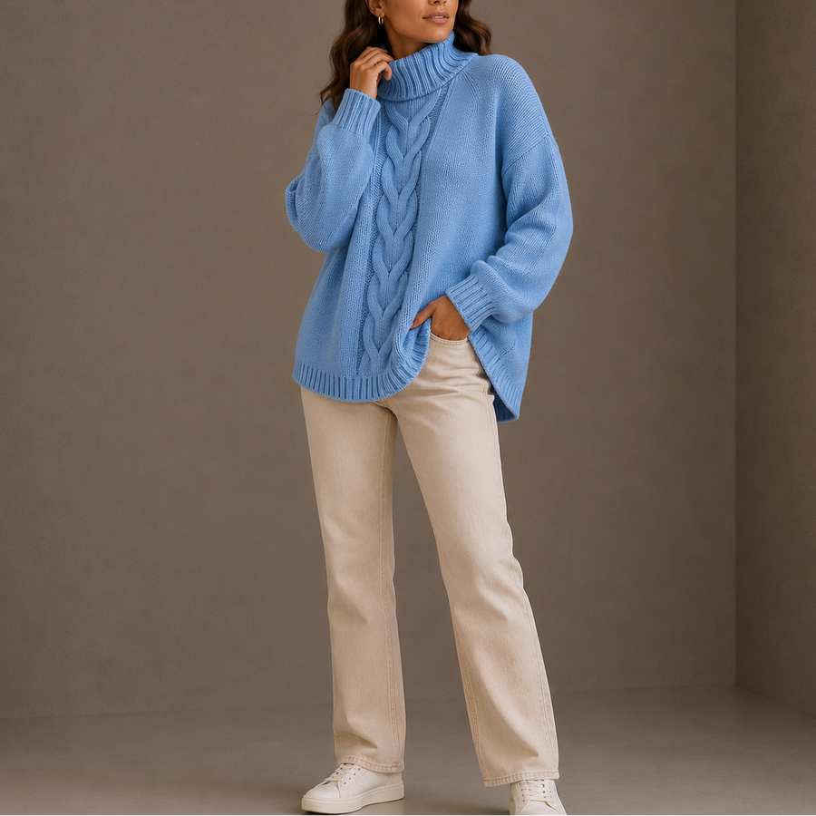 Women's Oversized Cable Knit Turtleneck Sweater Cosy Casual Winter Jumper