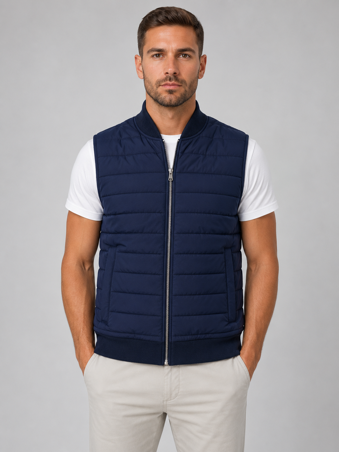 Men's Quilted Gilet Vest Full Zip Casual Layering Lightweight Everyday