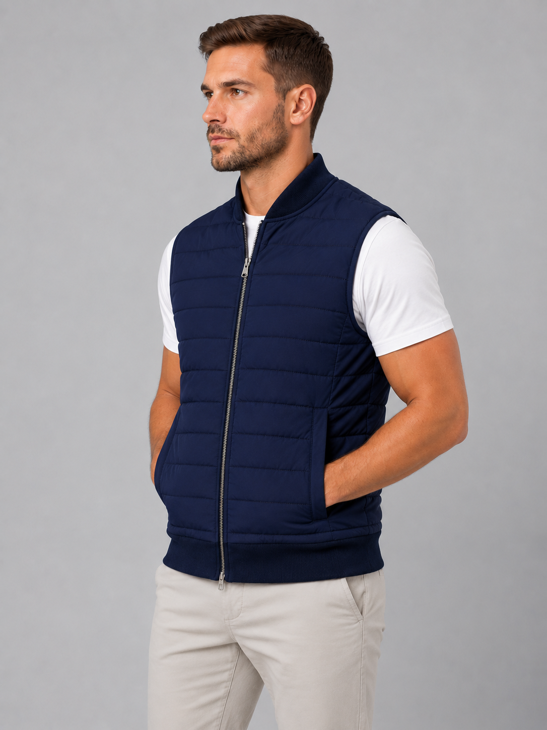 Men's Quilted Gilet Vest Full Zip Casual Layering Lightweight Everyday