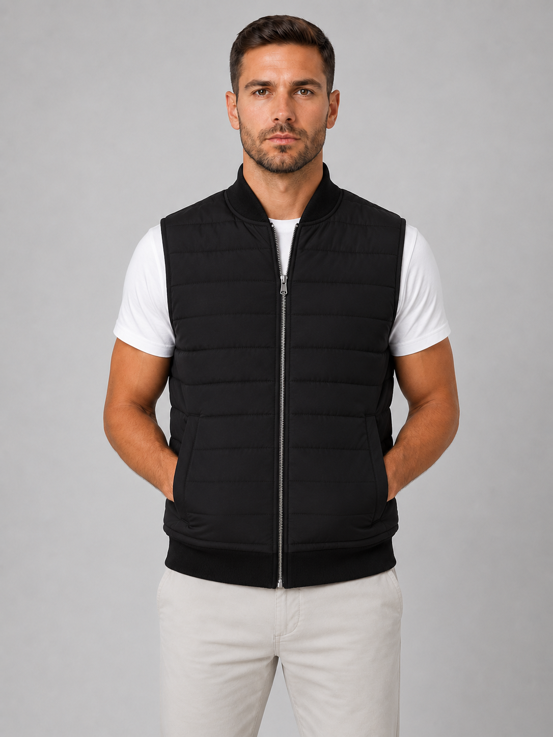 Men's Quilted Gilet Vest Full Zip Casual Layering Lightweight Everyday