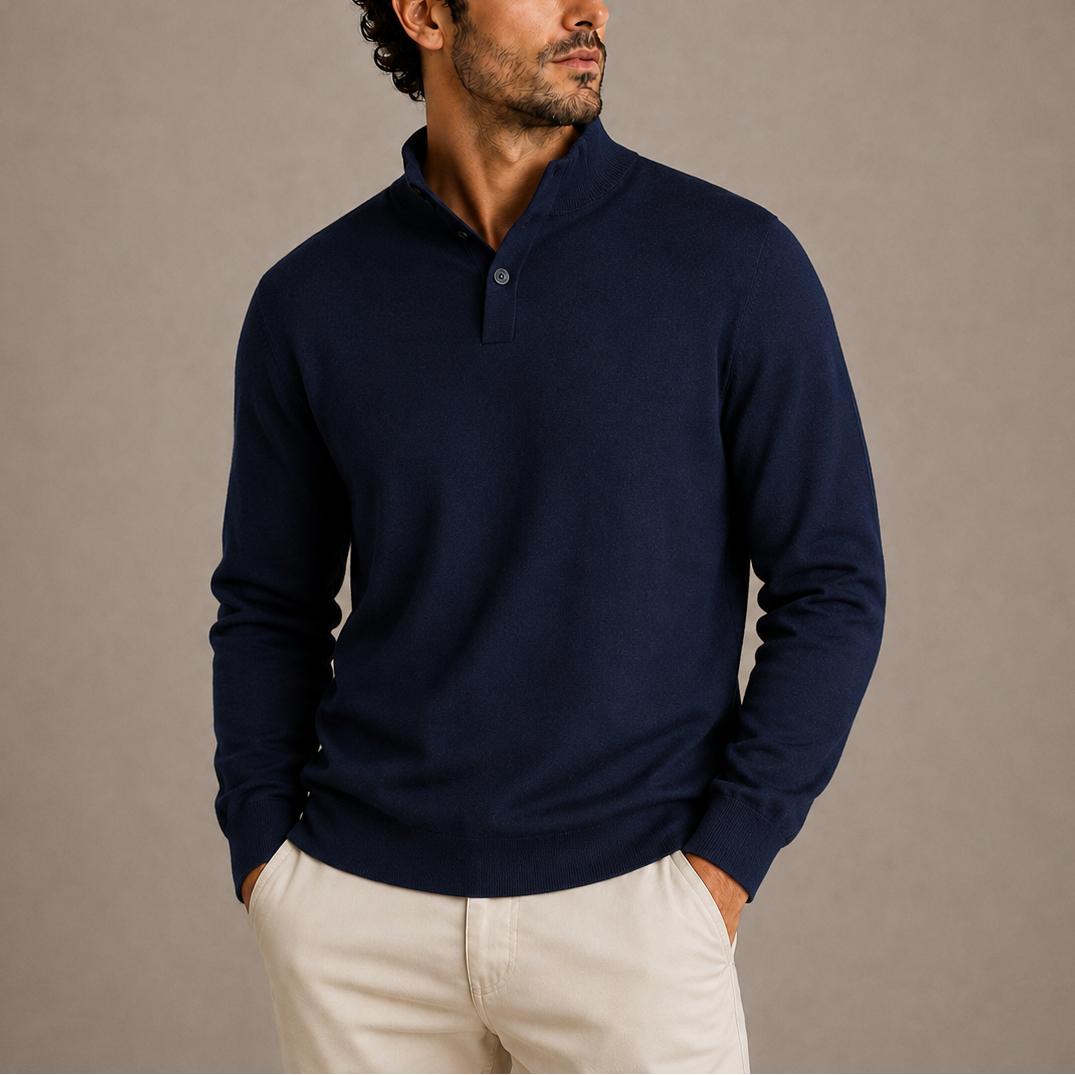 Men's Long Sleeve Knit Polo Sweater Classic Fit Collared Versatile Casual Everyday