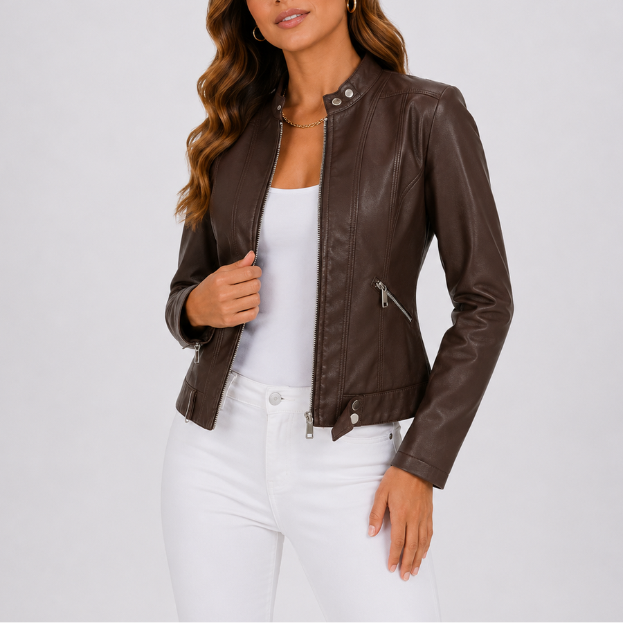 Women's Classic Biker Jacket Zip Pockets Asymmetrical Closure Casual Everyday