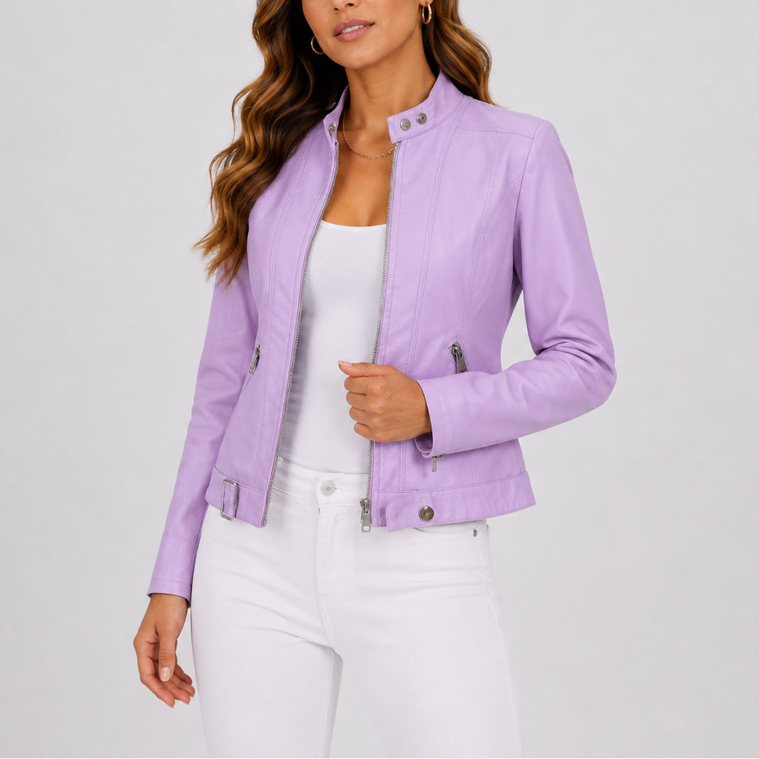 Women's Classic Biker Jacket Zip Pockets Asymmetrical Closure Casual Everyday