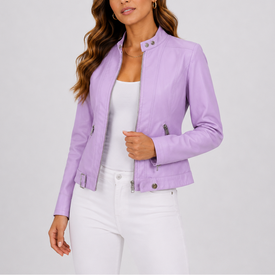 Women's Classic Biker Jacket Zip Pockets Asymmetrical Closure Casual Everyday
