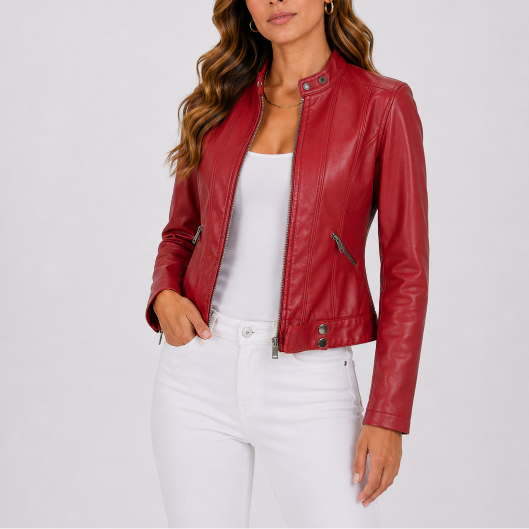 Women's Classic Biker Jacket Zip Pockets Asymmetrical Closure Casual Everyday