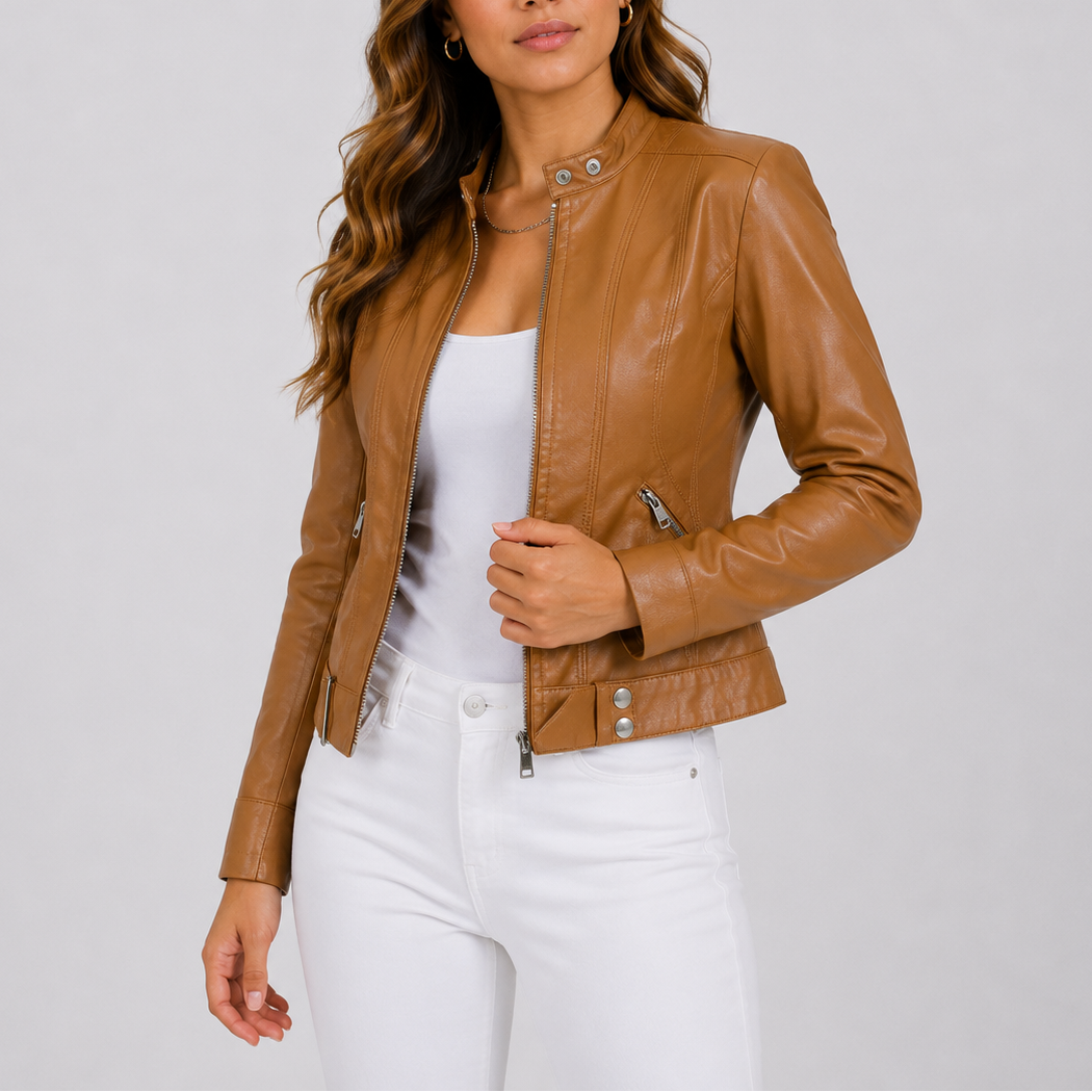 Women's Classic Biker Jacket Zip Pockets Asymmetrical Closure Casual Everyday
