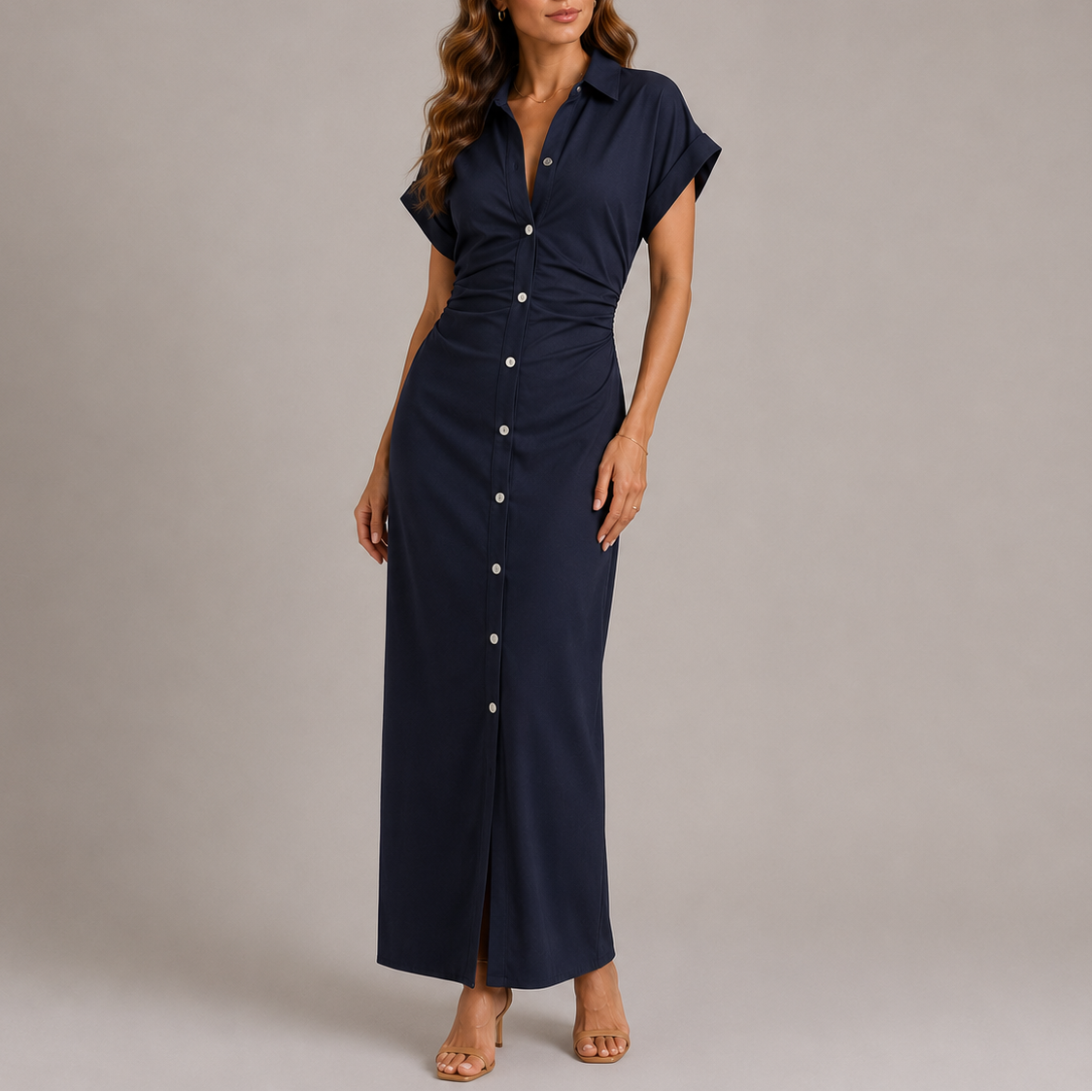 Women's Tailored Midi Dress Side Zip Fitted Elegant Everyday Styling