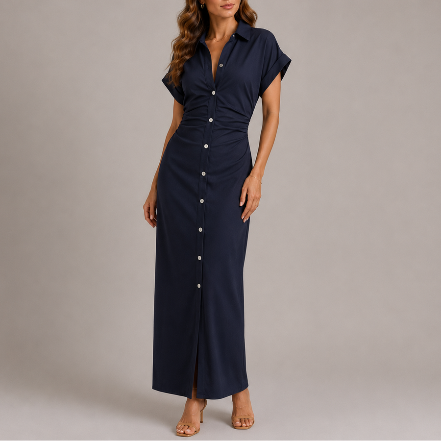 Women's Tailored Midi Dress Side Zip Fitted Elegant Everyday Styling