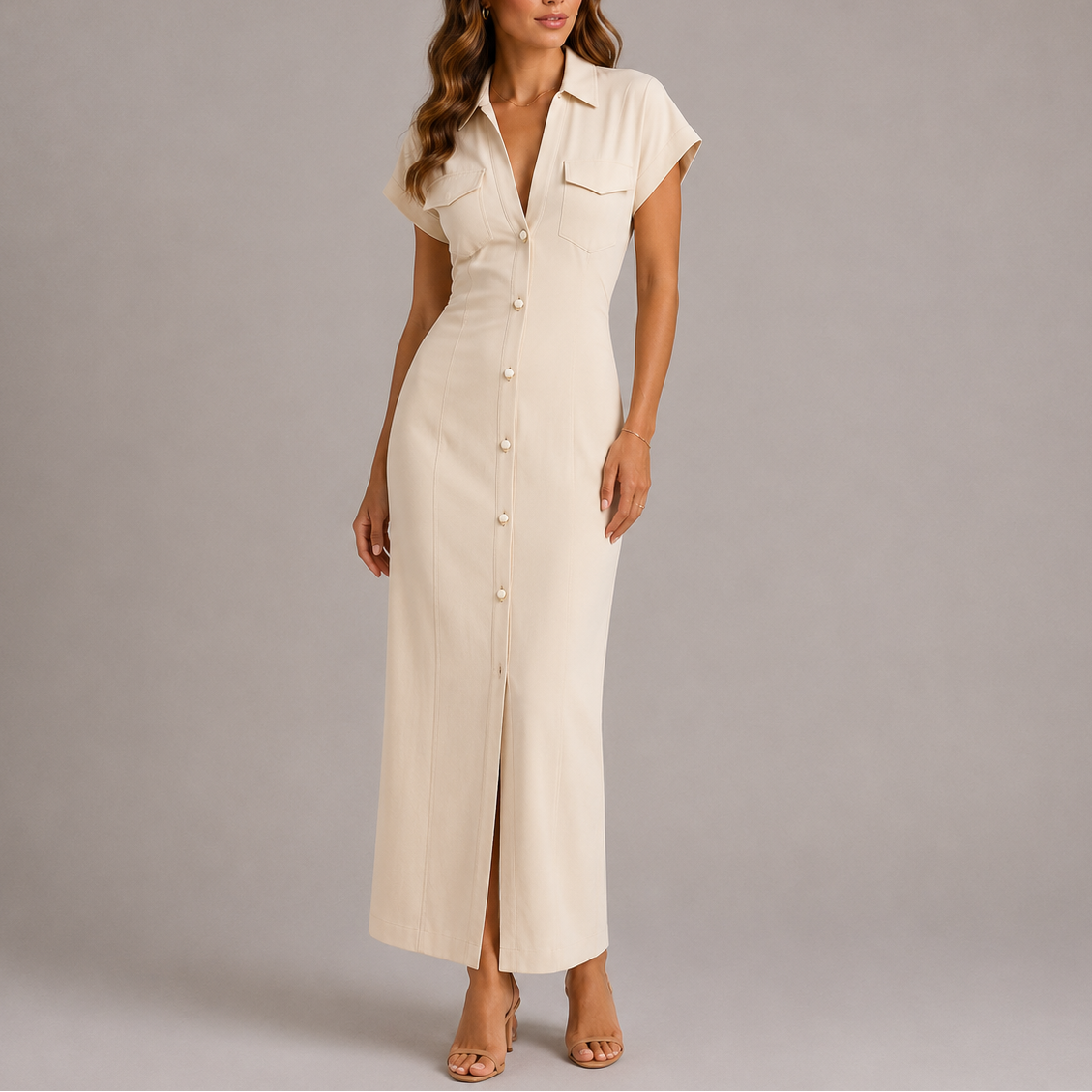 Women's Tailored Midi Dress Side Zip Fitted Elegant Everyday Styling