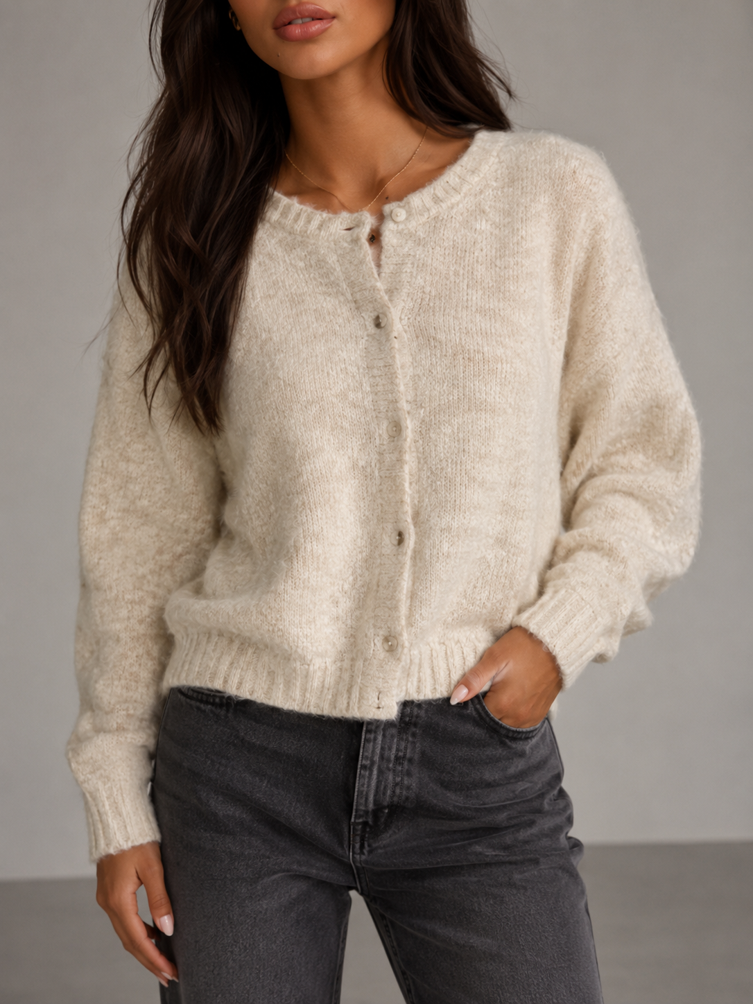 Women's Fuzzy Knit Cardigan Long Sleeve Button Closure Casual Autumn Wear