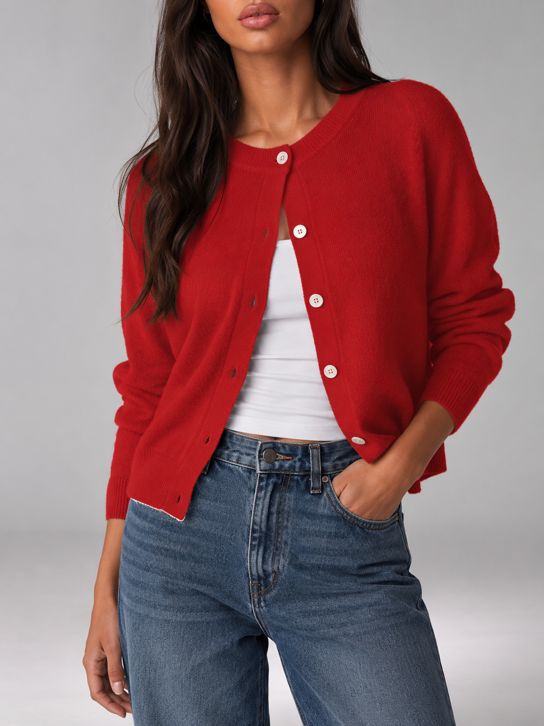 Women's Fuzzy Knit Cardigan Long Sleeve Button Closure Casual Autumn Wear