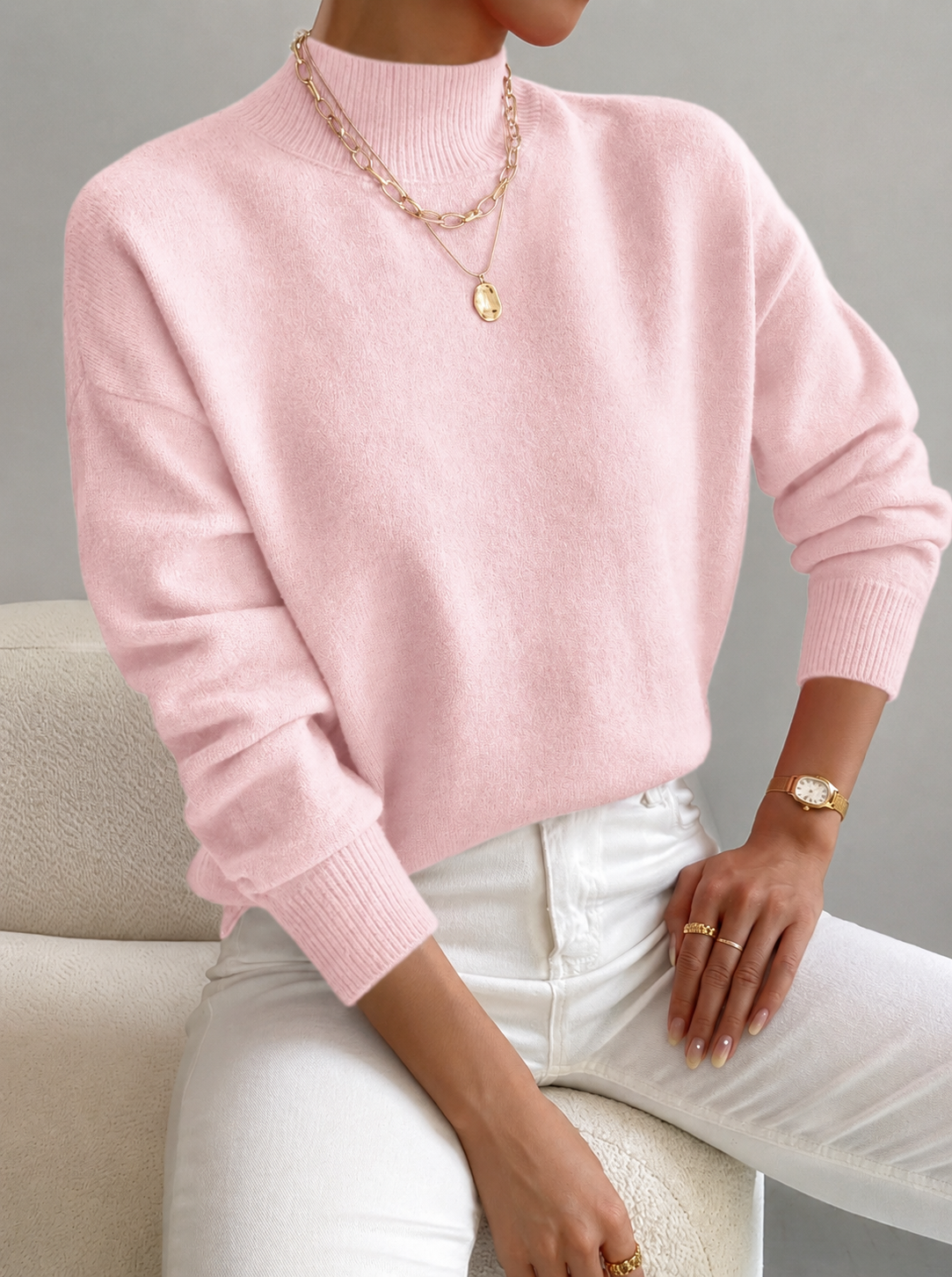 Women's Elegant Turtleneck Sweater Fitted Long Sleeve Classic Style Casual