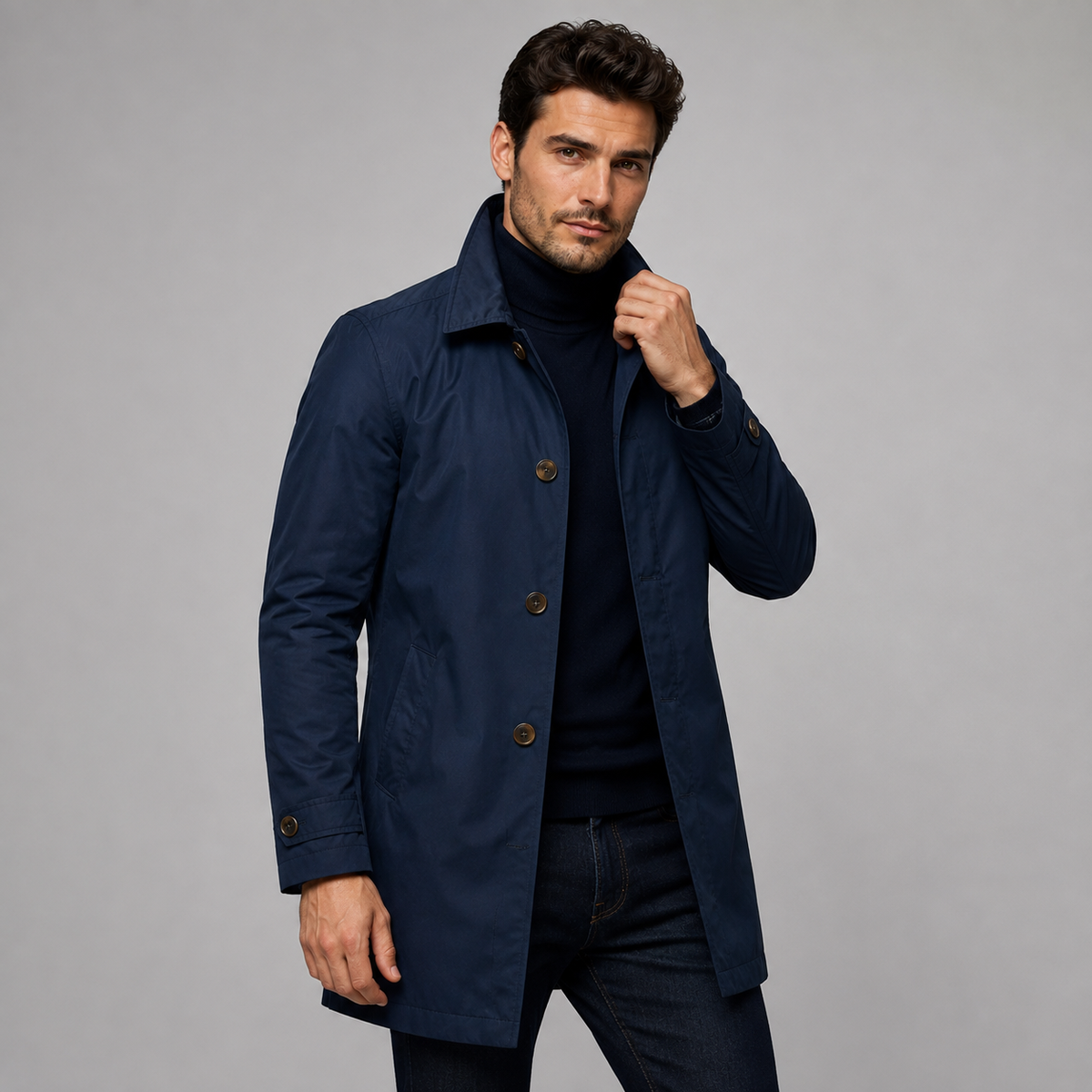 Men's Tailored Longline Coat Button Front Classic Fit Formal Outerwear
