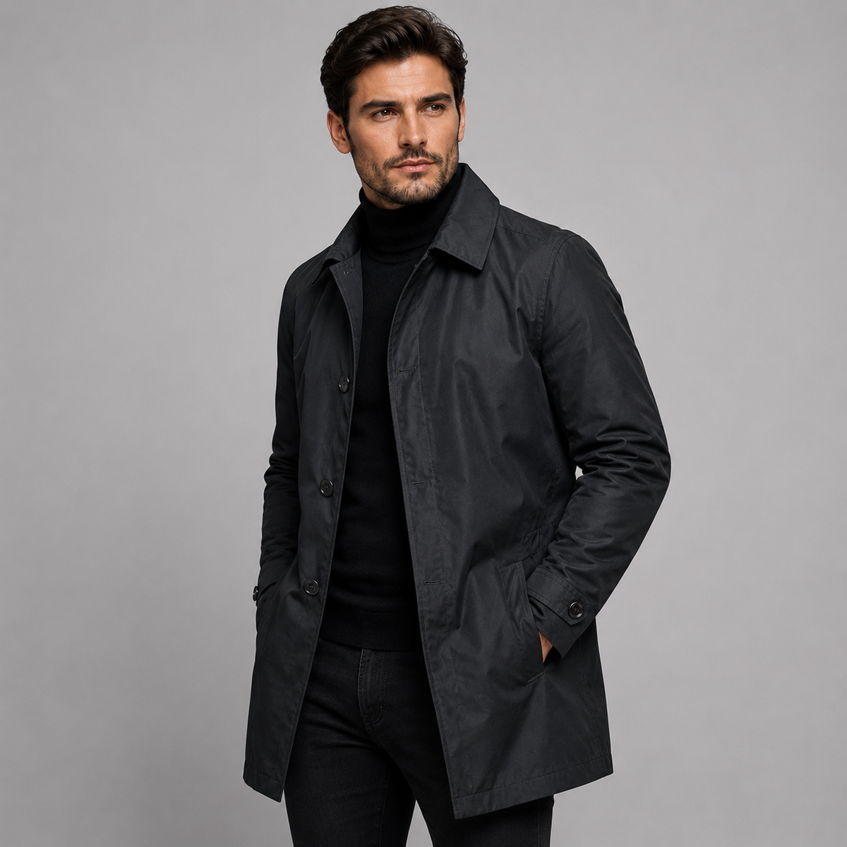 Men's Tailored Longline Coat Button Front Classic Fit Formal Outerwear