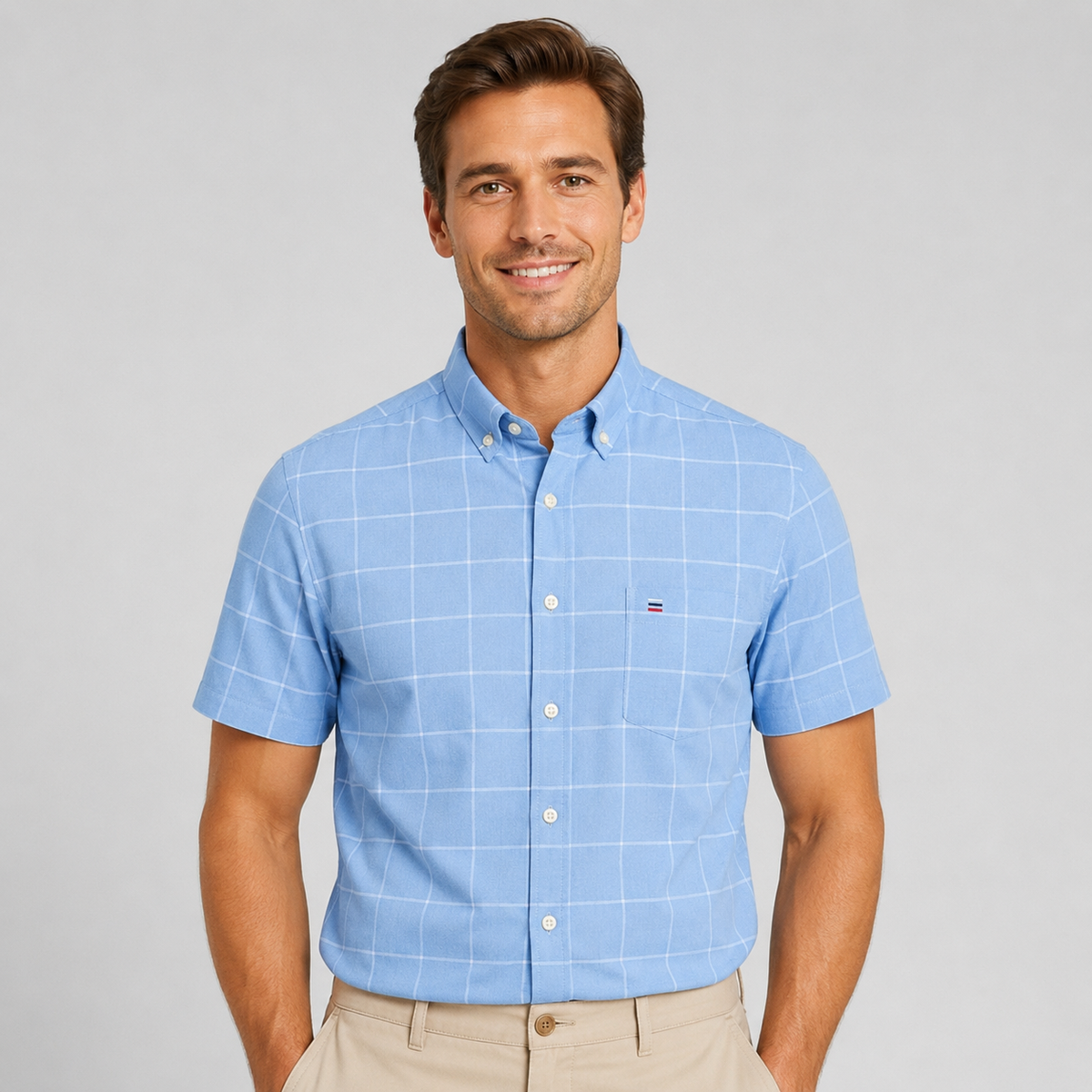 Men's Oxford Short-Sleeve Shirt Classic Fit Button-Down Casual Summer