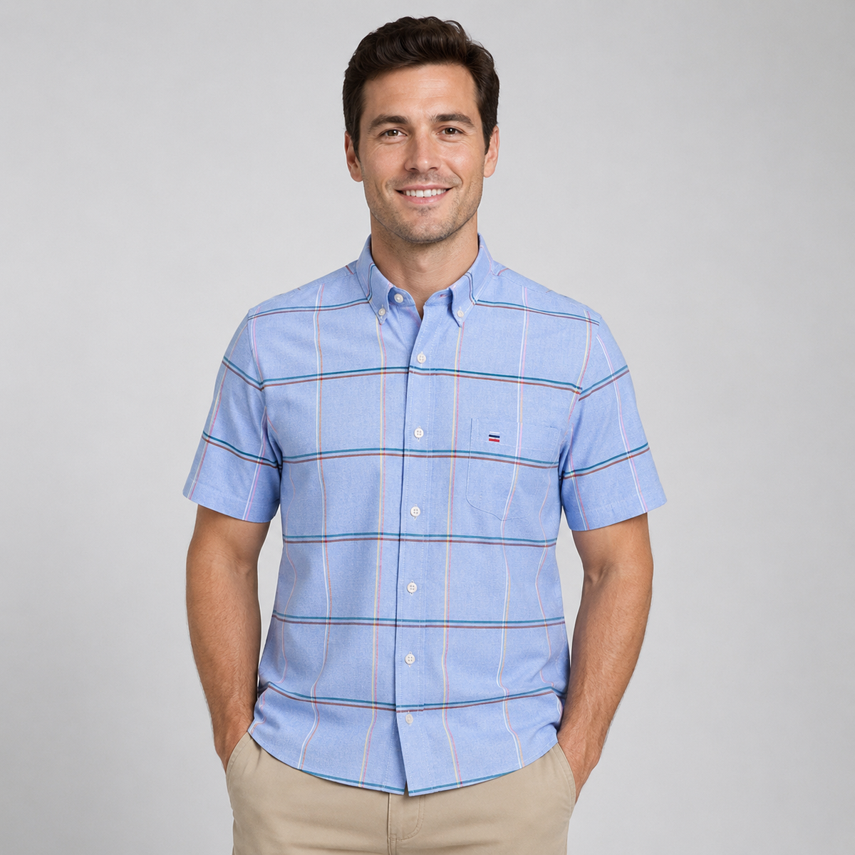 Men's Oxford Short-Sleeve Shirt Classic Fit Button-Down Casual Summer
