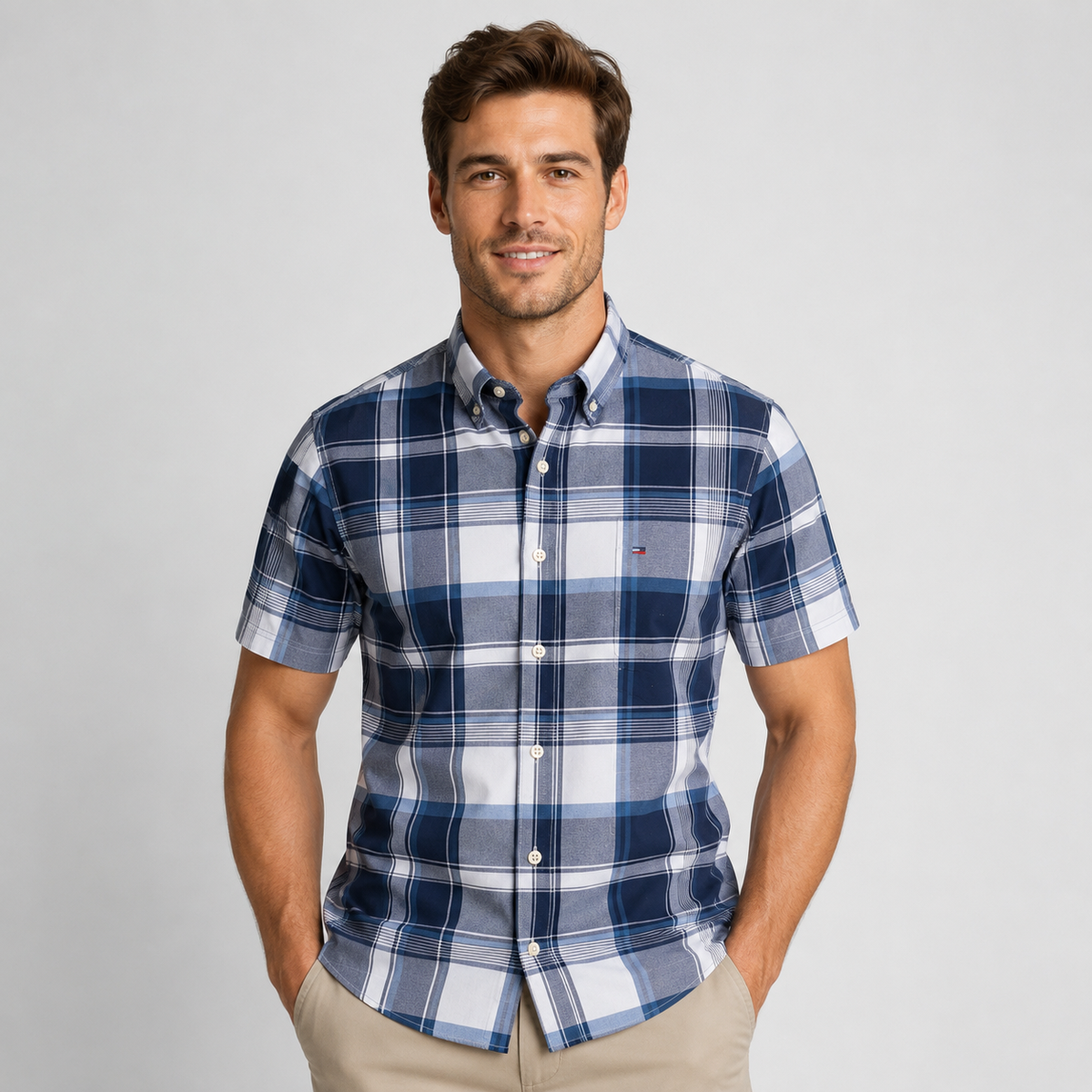 Men's Oxford Short-Sleeve Shirt Classic Fit Button-Down Casual Summer