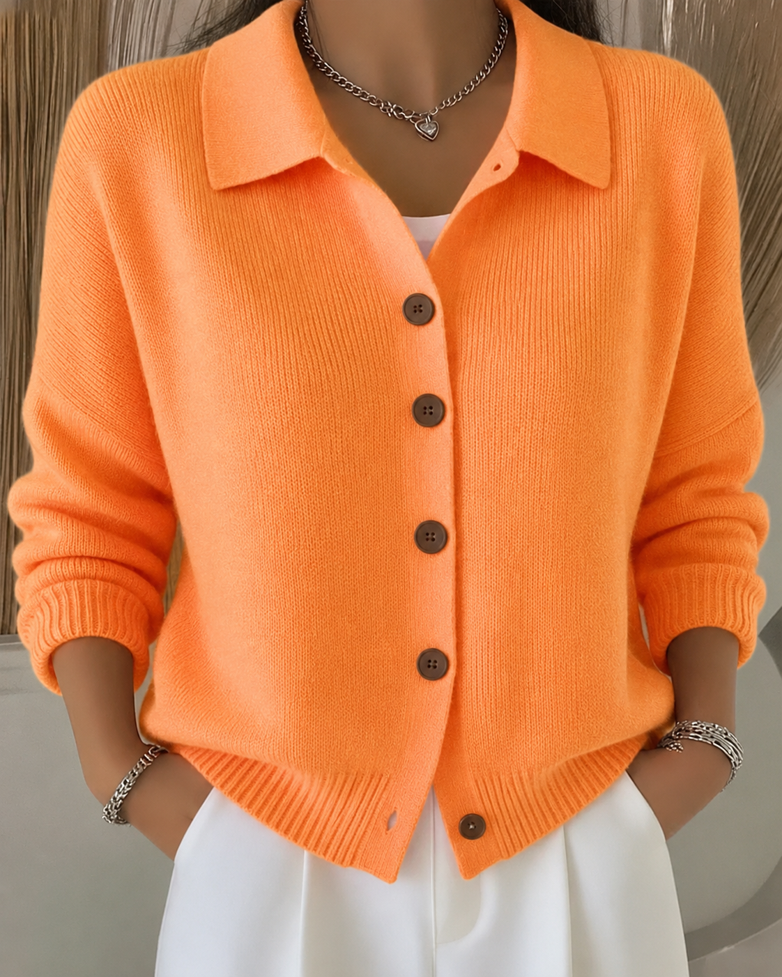 Women's Button-Up Cardigan Relaxed Fit Long Sleeve Classic Layering