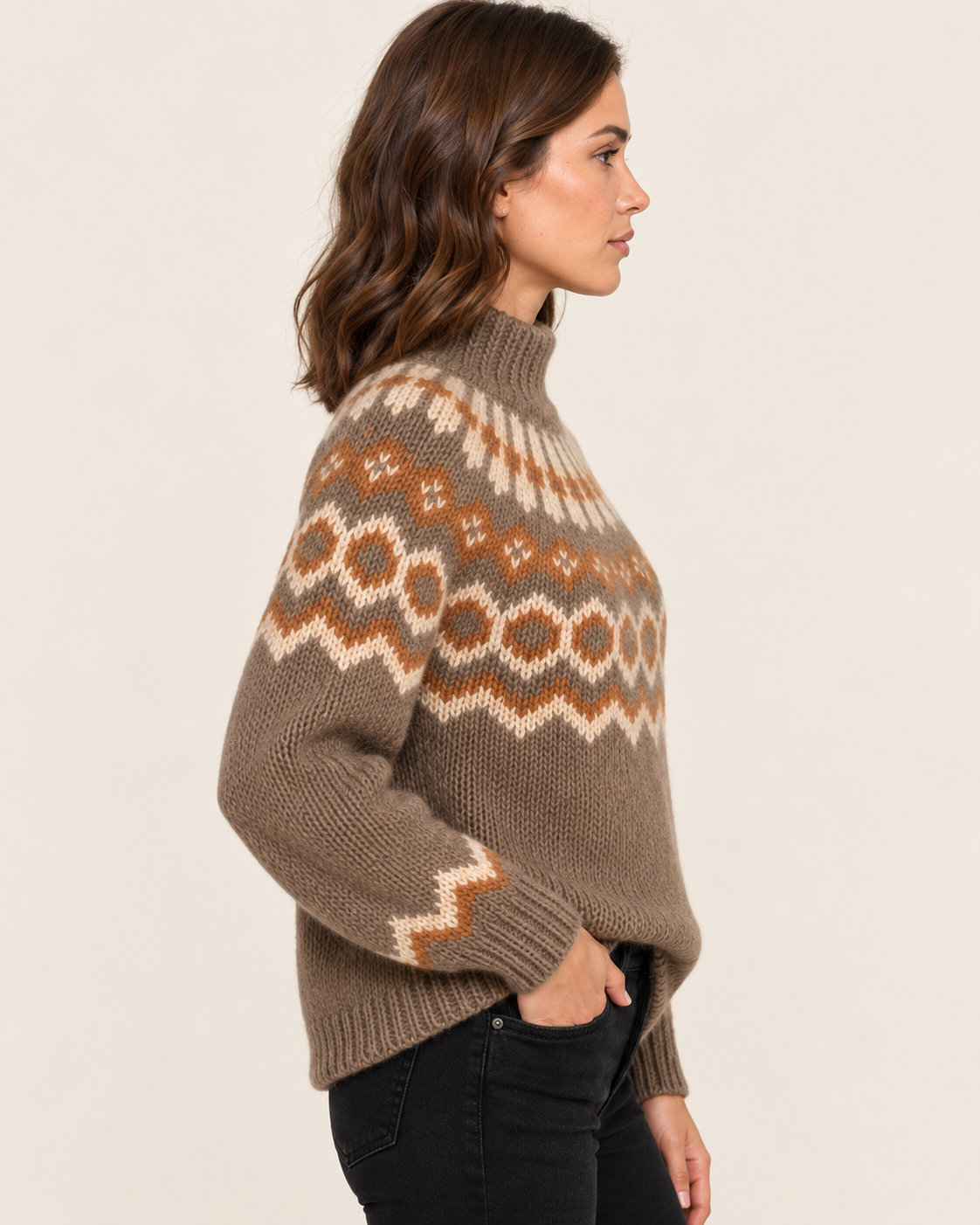 Women's Chunky Fair Isle Jumper with Funnel Neck