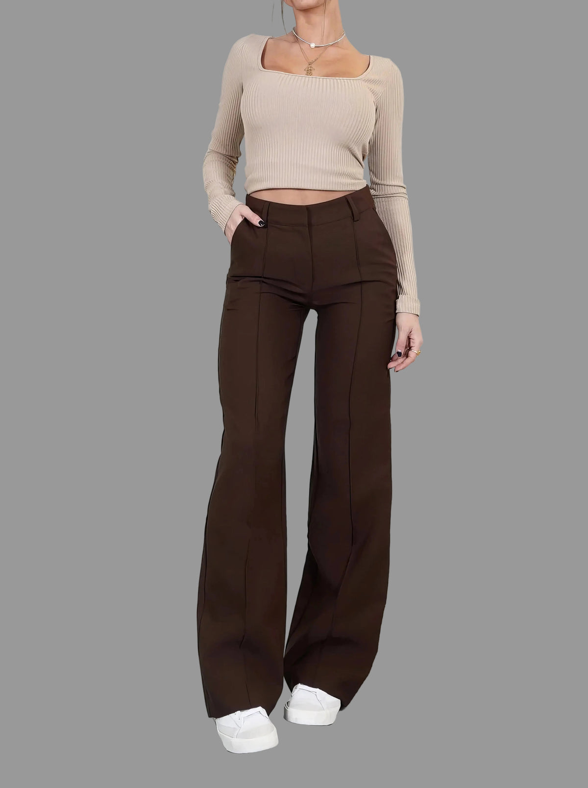 Women's Tailored High Waist Wide Leg Trousers Classic Fit Stylish Everyday