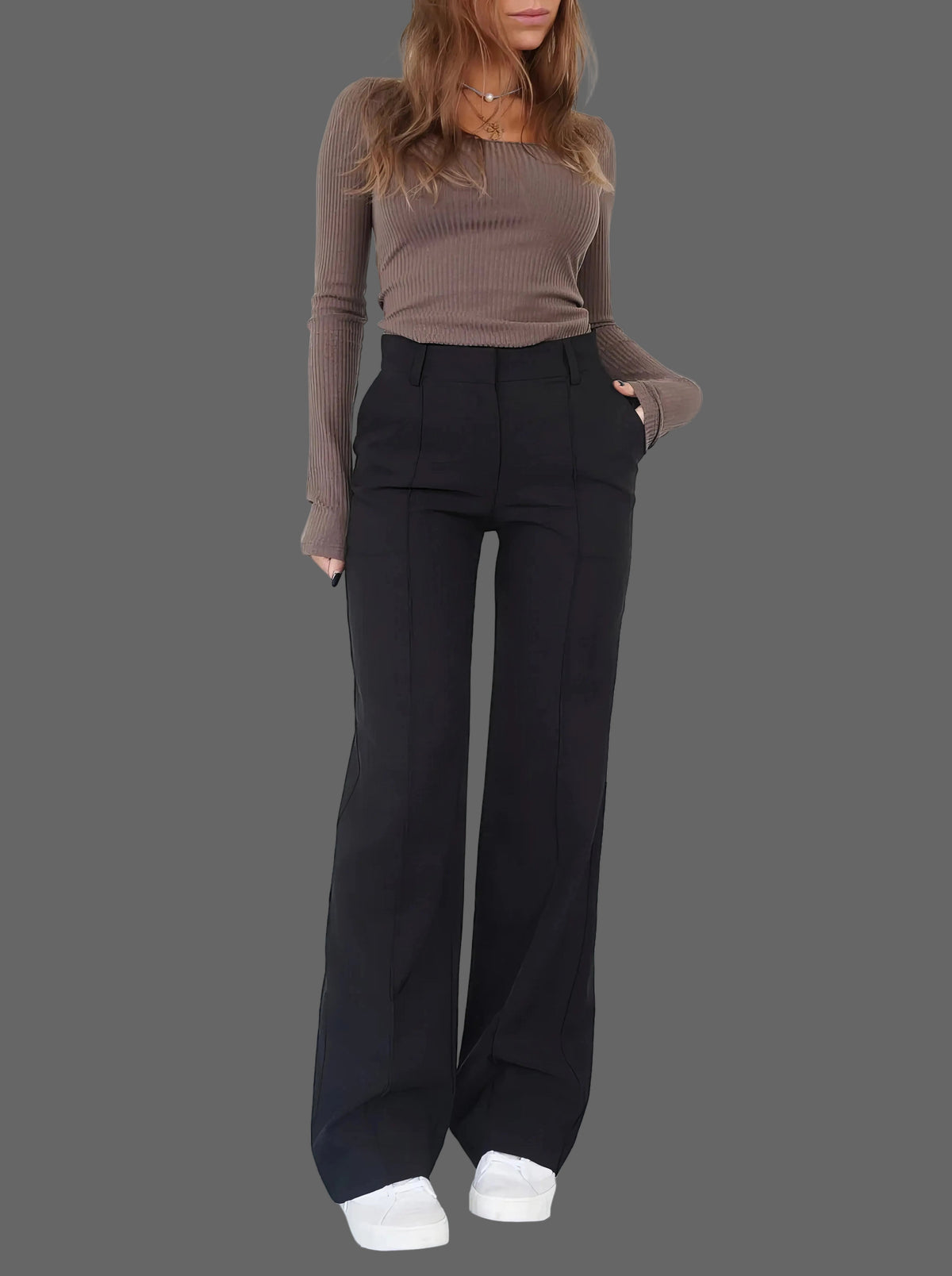 Women's Tailored High Waist Wide Leg Trousers Classic Fit Stylish Everyday