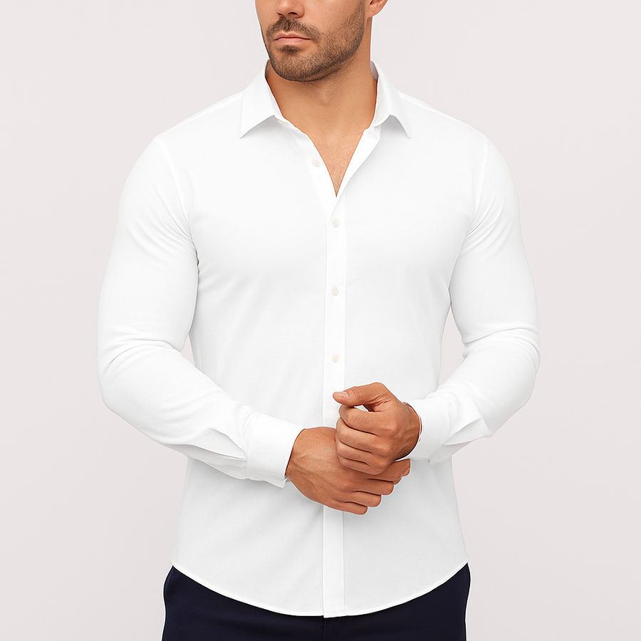 Men's Long Sleeve Stretch Dress Shirt — Classic Fit, Wrinkle-Resistant, Office to Evening
