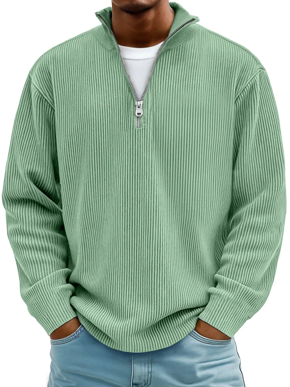 Men's Crew Neck Knit Sweater — Cotton Blend Winter Jumper with Ribbed Trim, 10 Colours
