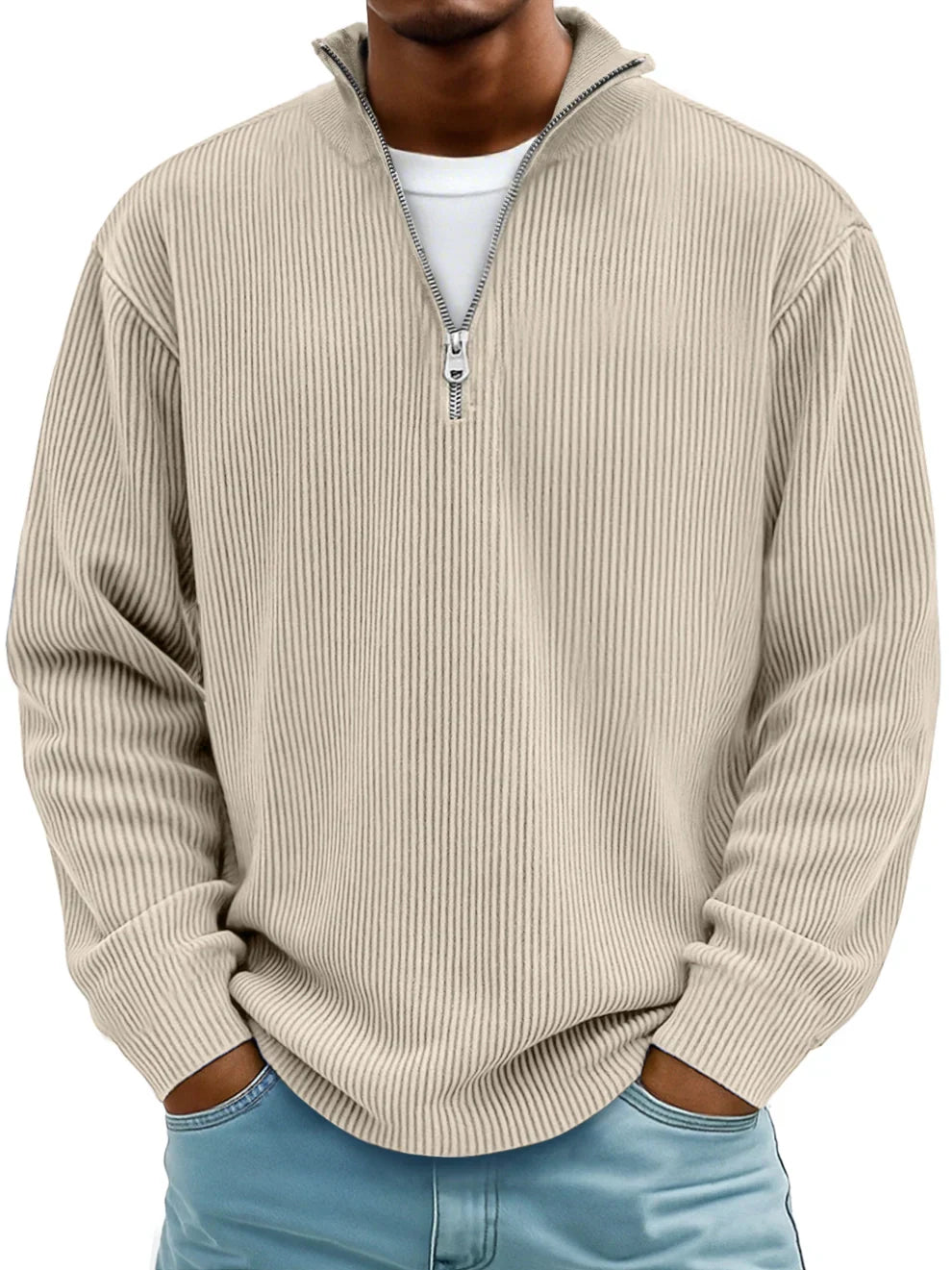 Men's Crew Neck Knit Sweater — Cotton Blend Winter Jumper with Ribbed Trim, 10 Colours