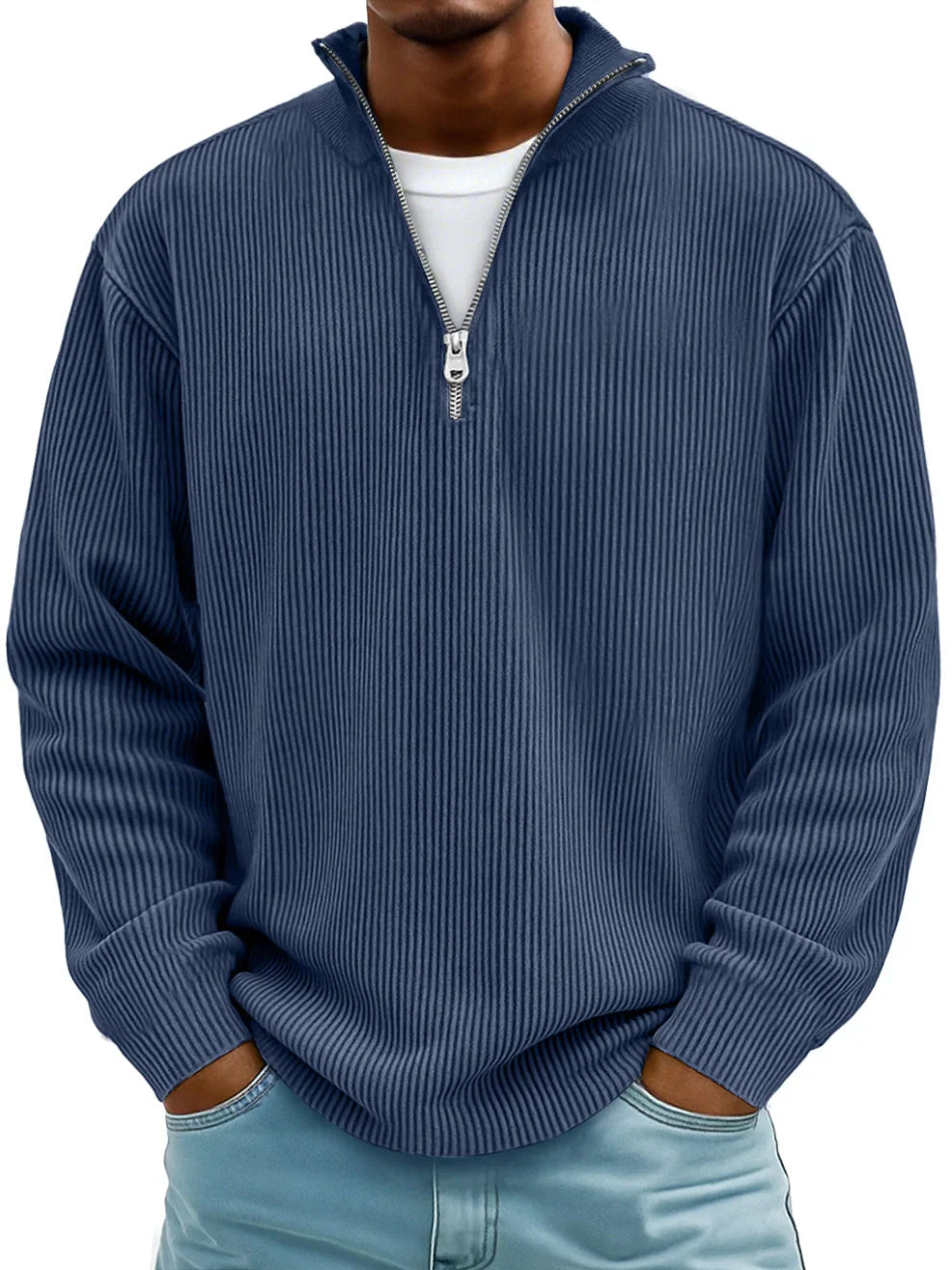 Men's Crew Neck Knit Sweater — Cotton Blend Winter Jumper with Ribbed Trim, 10 Colours