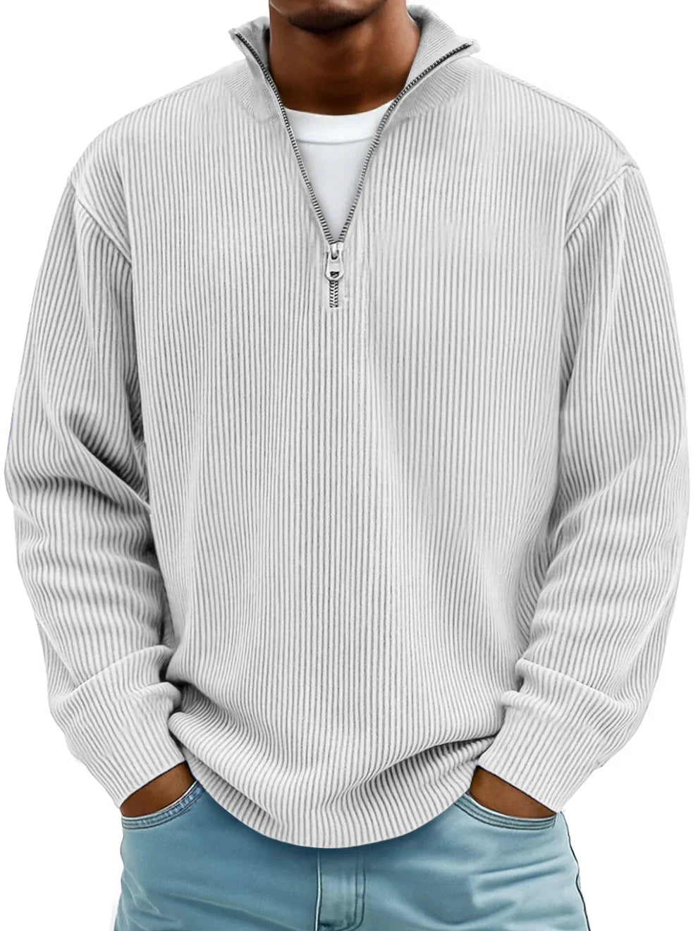 Men's Crew Neck Knit Sweater — Cotton Blend Winter Jumper with Ribbed Trim, 10 Colours