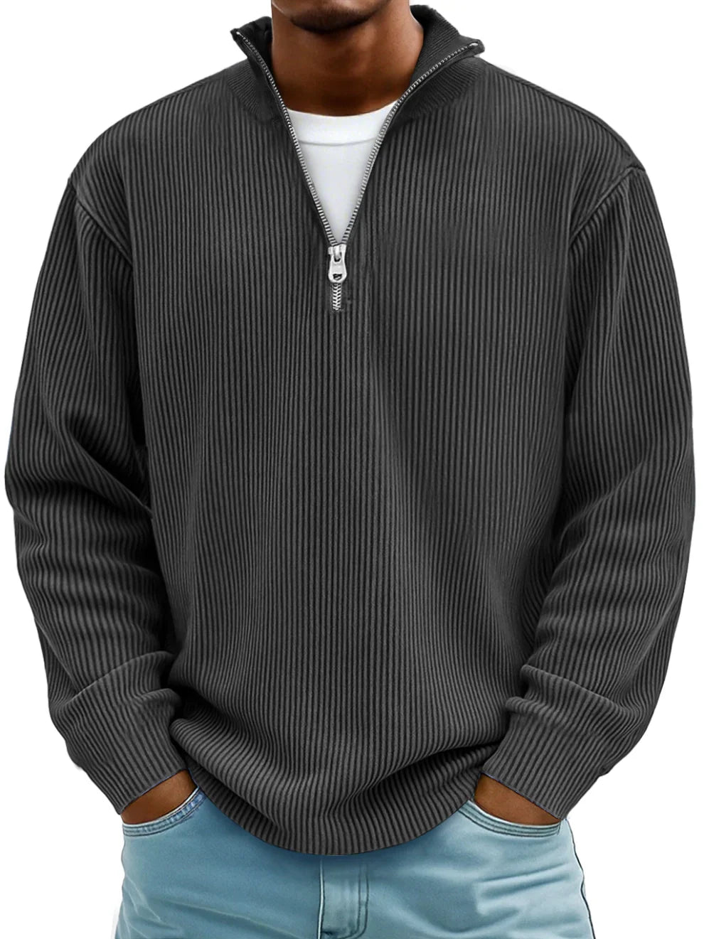 Men's Crew Neck Knit Sweater — Cotton Blend Winter Jumper with Ribbed Trim, 10 Colours