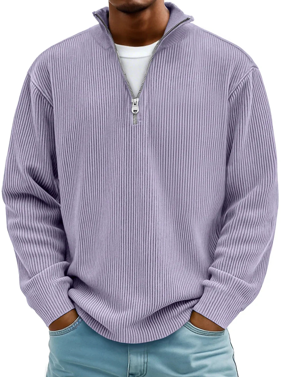 Men's Crew Neck Knit Sweater — Cotton Blend Winter Jumper with Ribbed Trim, 10 Colours