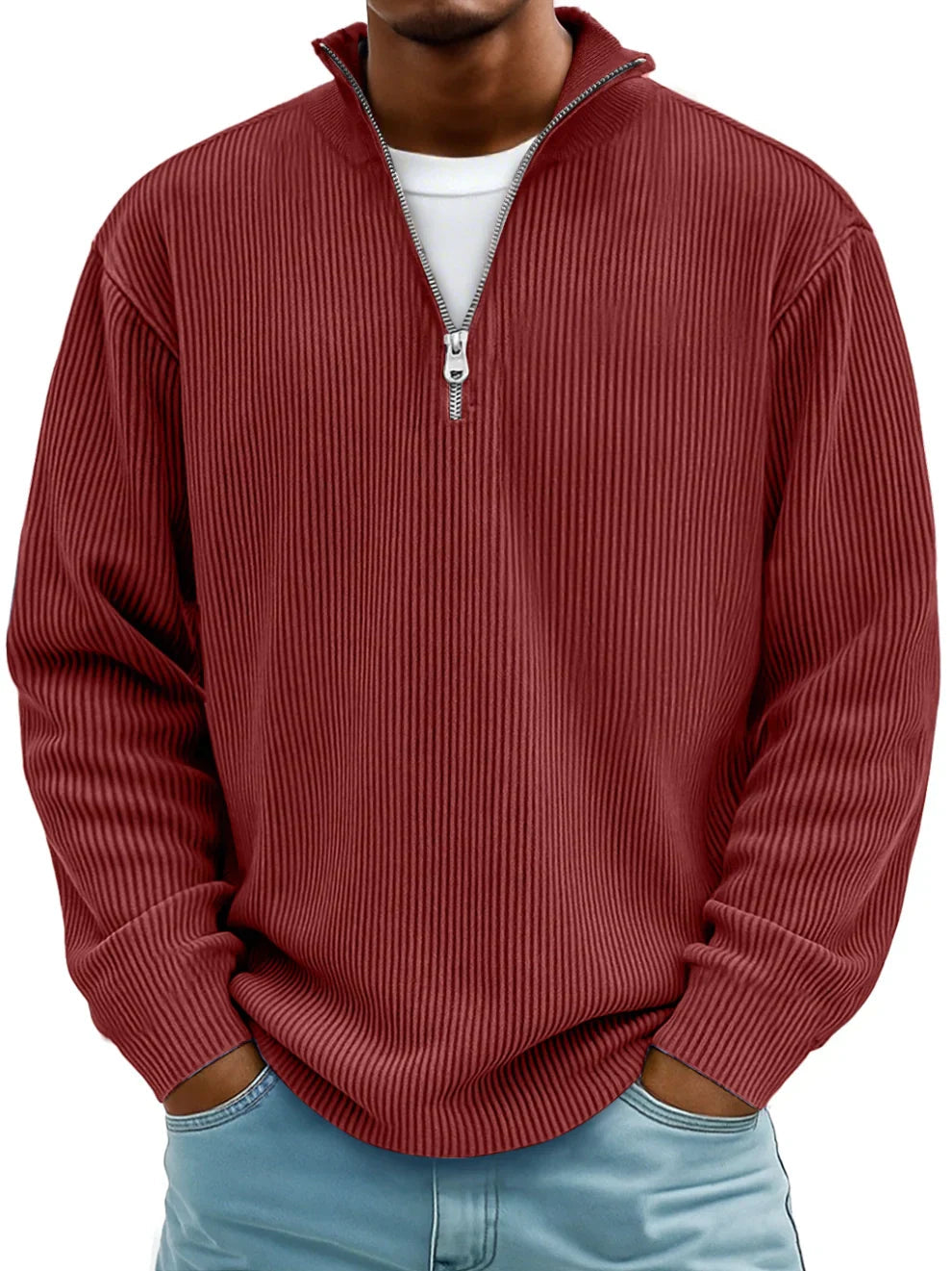 Men's Crew Neck Knit Sweater — Cotton Blend Winter Jumper with Ribbed Trim, 10 Colours