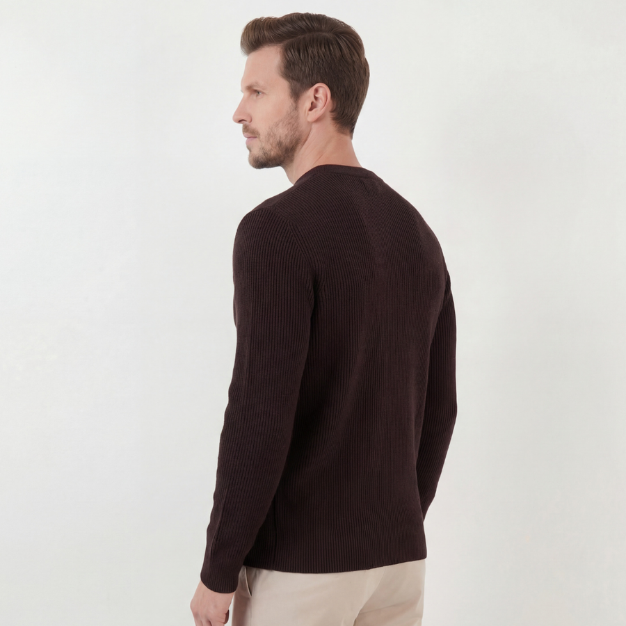 Men's Ribbed Knit Sweater Long Sleeve Crew Neck Casual Layering