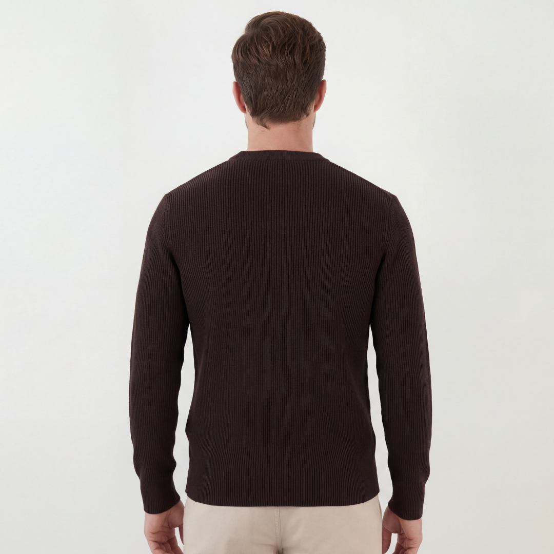 Men's Ribbed Knit Sweater Long Sleeve Crew Neck Casual Layering