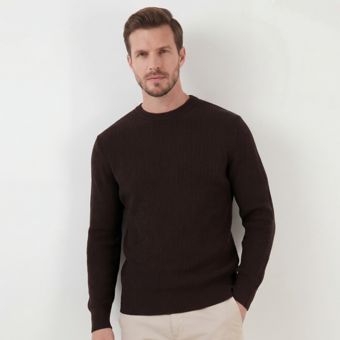 Men's Ribbed Knit Sweater Long Sleeve Crew Neck Casual Layering