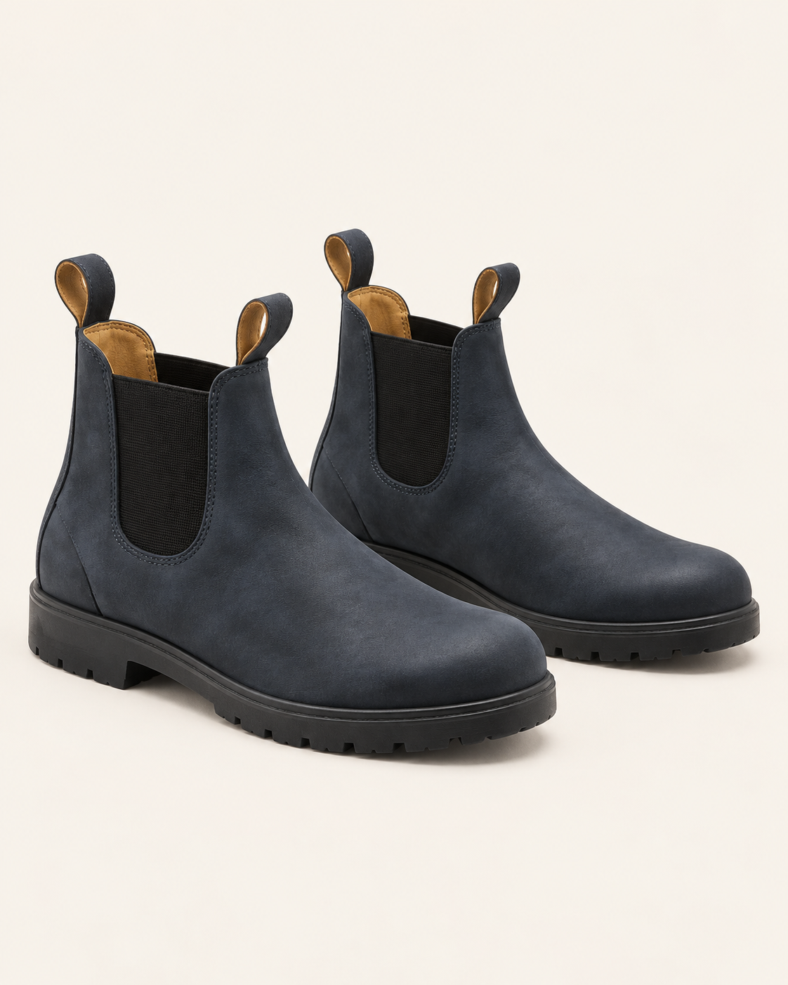 Men's Waterproof Chelsea Boots with Pull Tabs and Lug Sole in Navy, side view